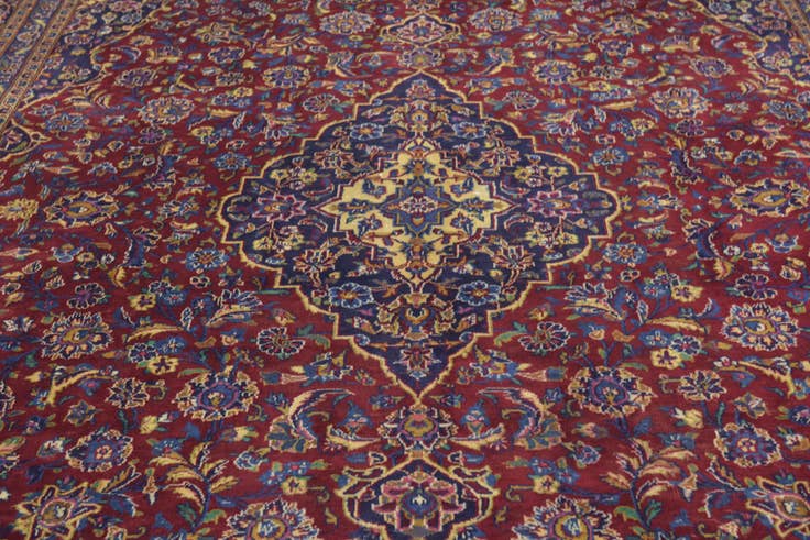 Detail image of 10' x 13' 5 Hand Knotted Kashan Persian Wool Rug