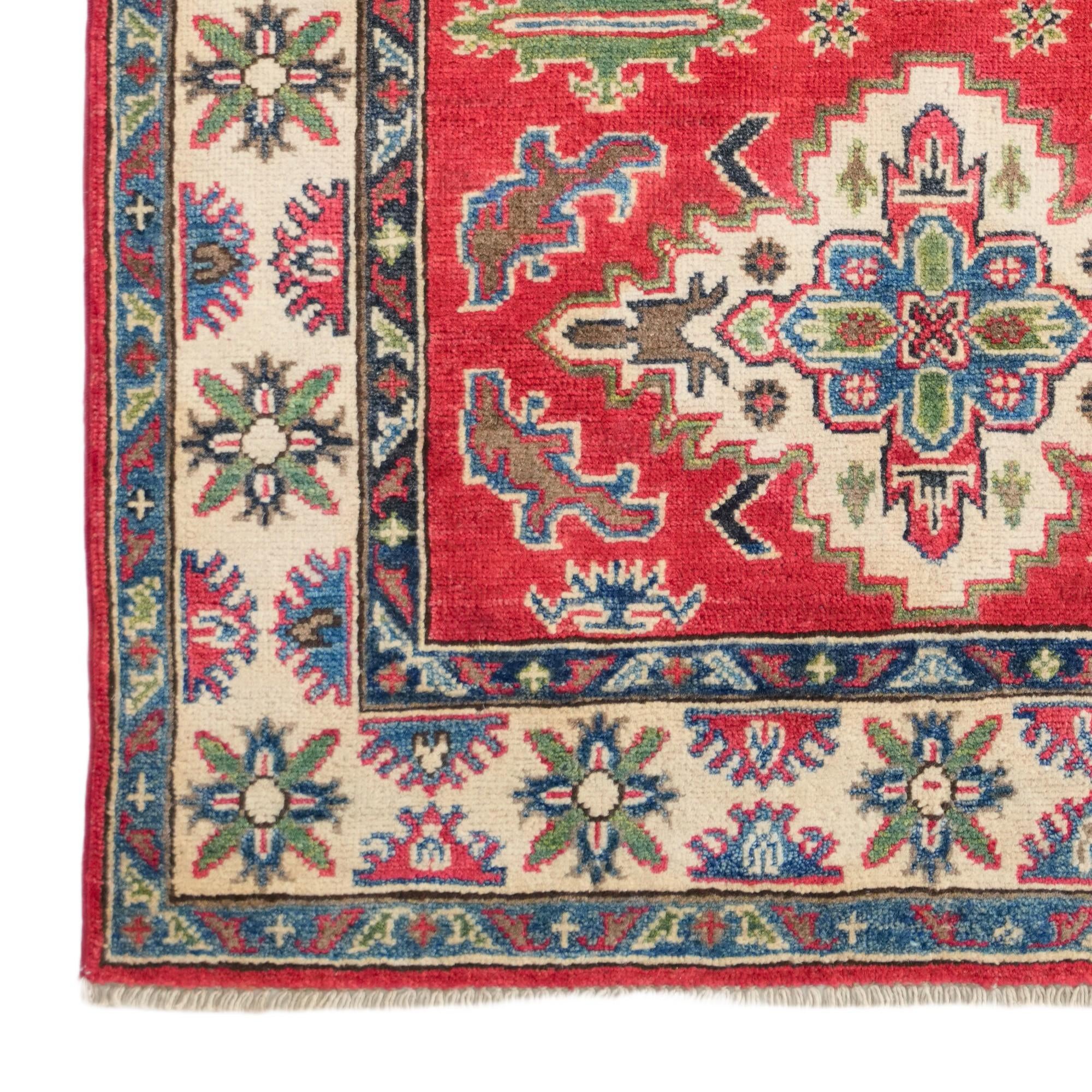 3' 4 x 4' 9 Hand Knotted Kazak Rug