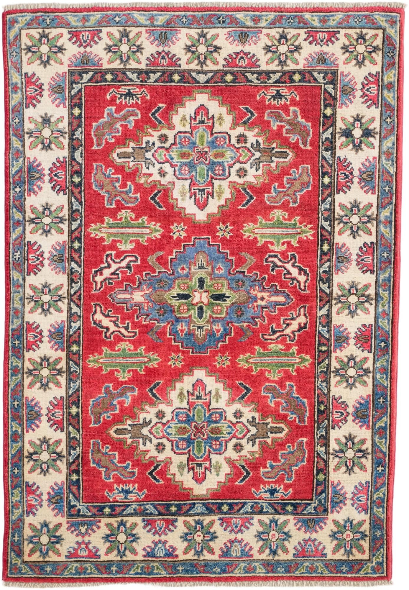 3' 4 x 4' 9 Hand Knotted Kazak Rug
