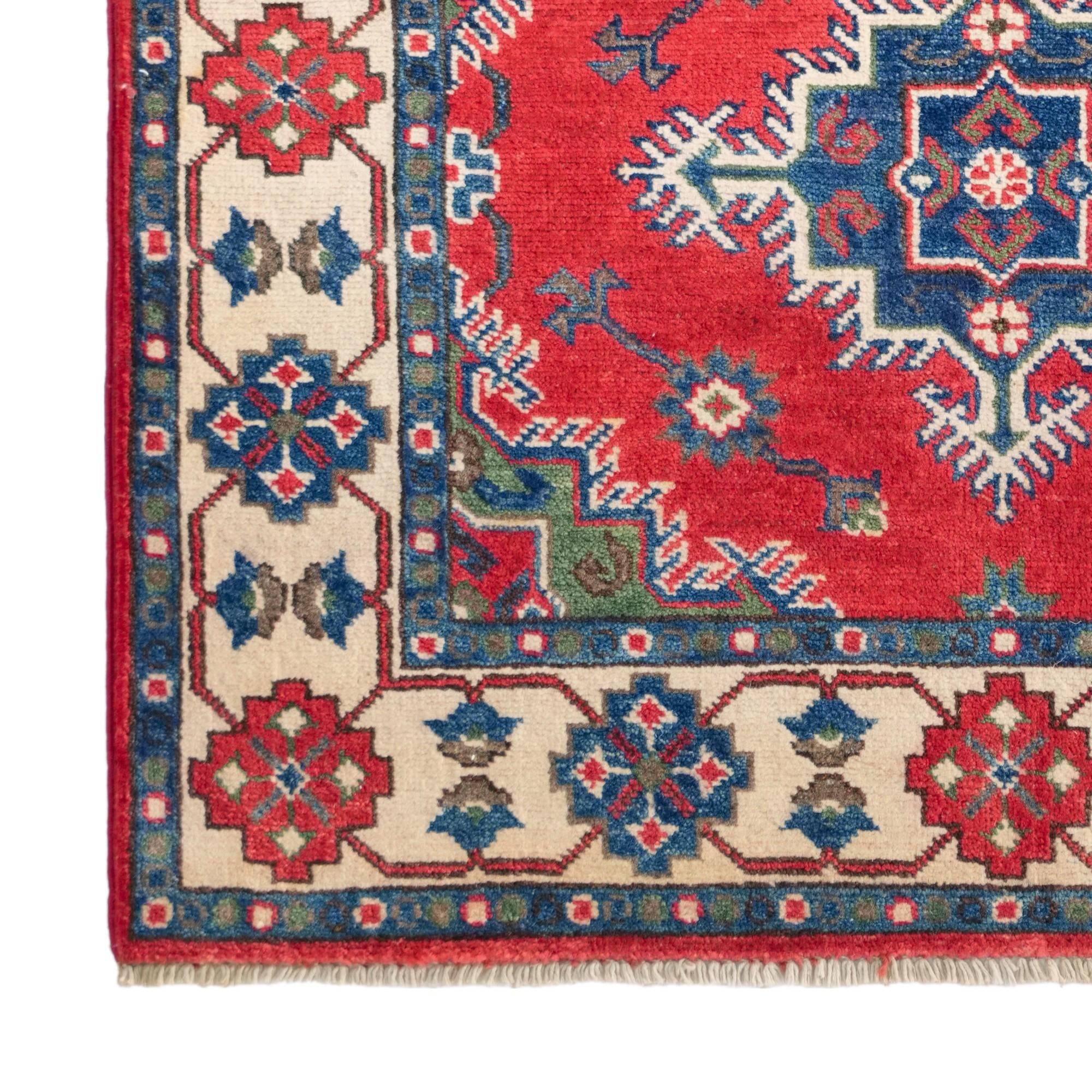 3' 4 x 4' 9 Hand Knotted Kazak Rug