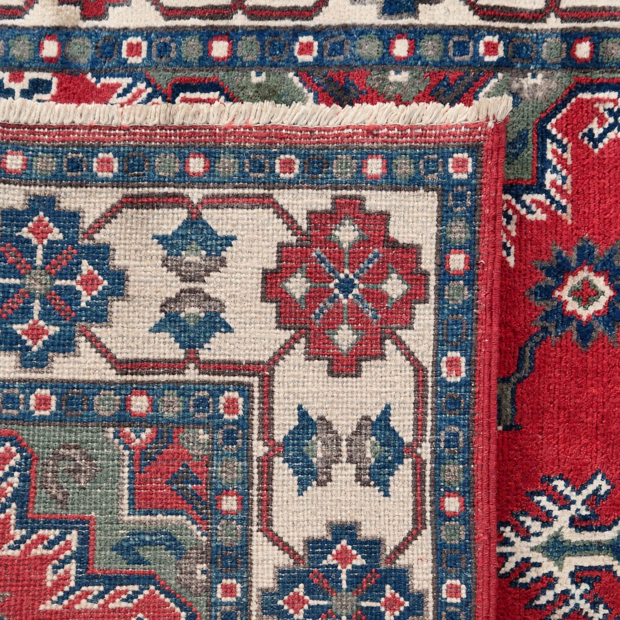 3' 4 x 4' 9 Hand Knotted Kazak Rug