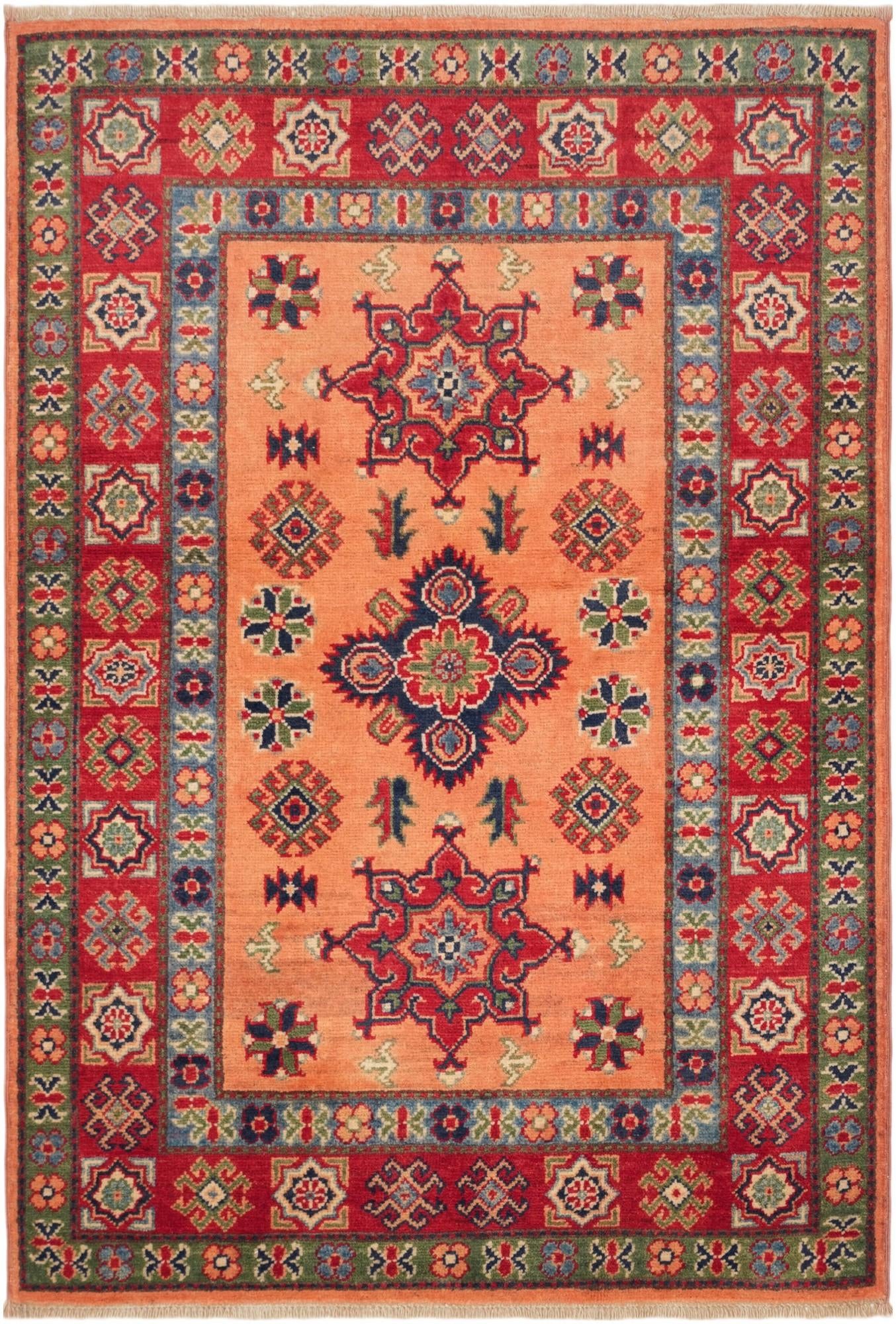 3' 4 x 4' 11 Hand Knotted Kazak Rug