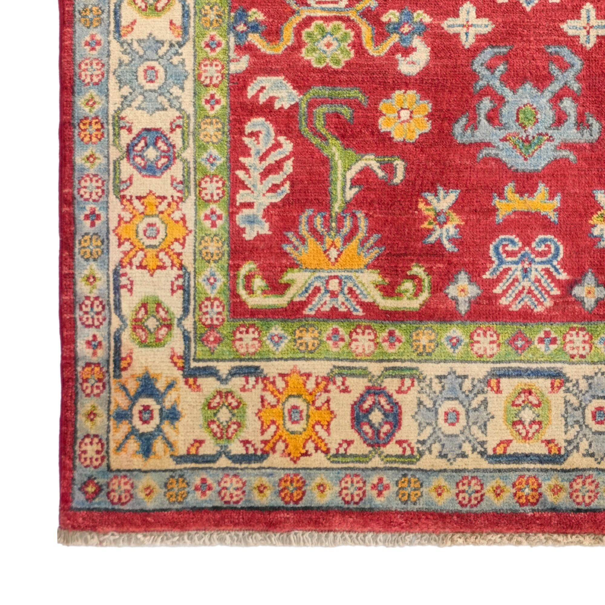 3' 4 x 4' 11 Hand Knotted Kazak Rug