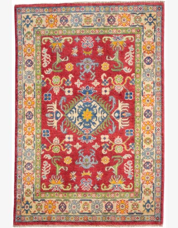 3' 4 x 4' 11 Hand Knotted Kazak Rug