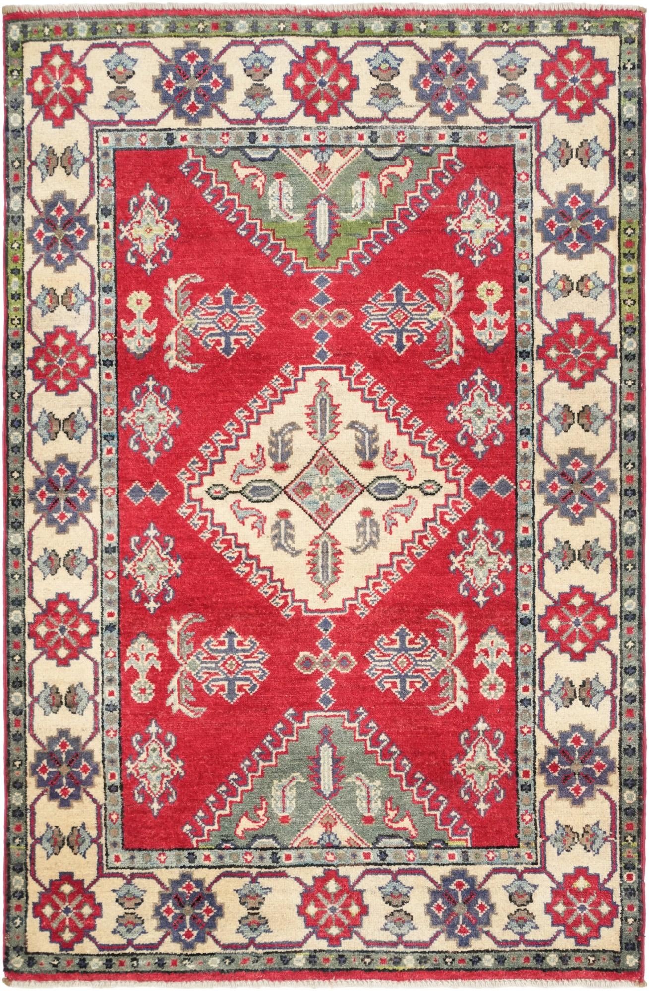 3' 2 x 4' 10 Hand Knotted Kazak Rug