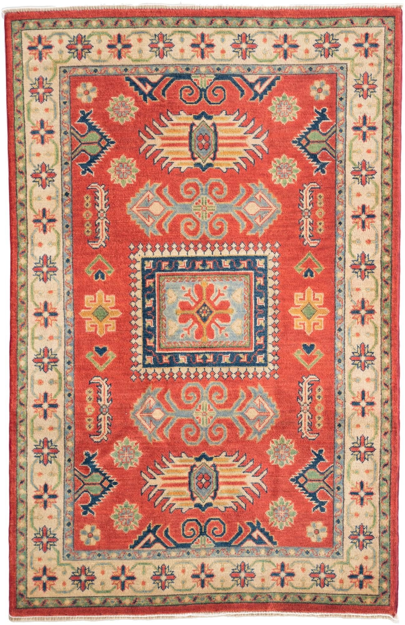 4' x 6' 3 Hand Knotted Kazak Rug