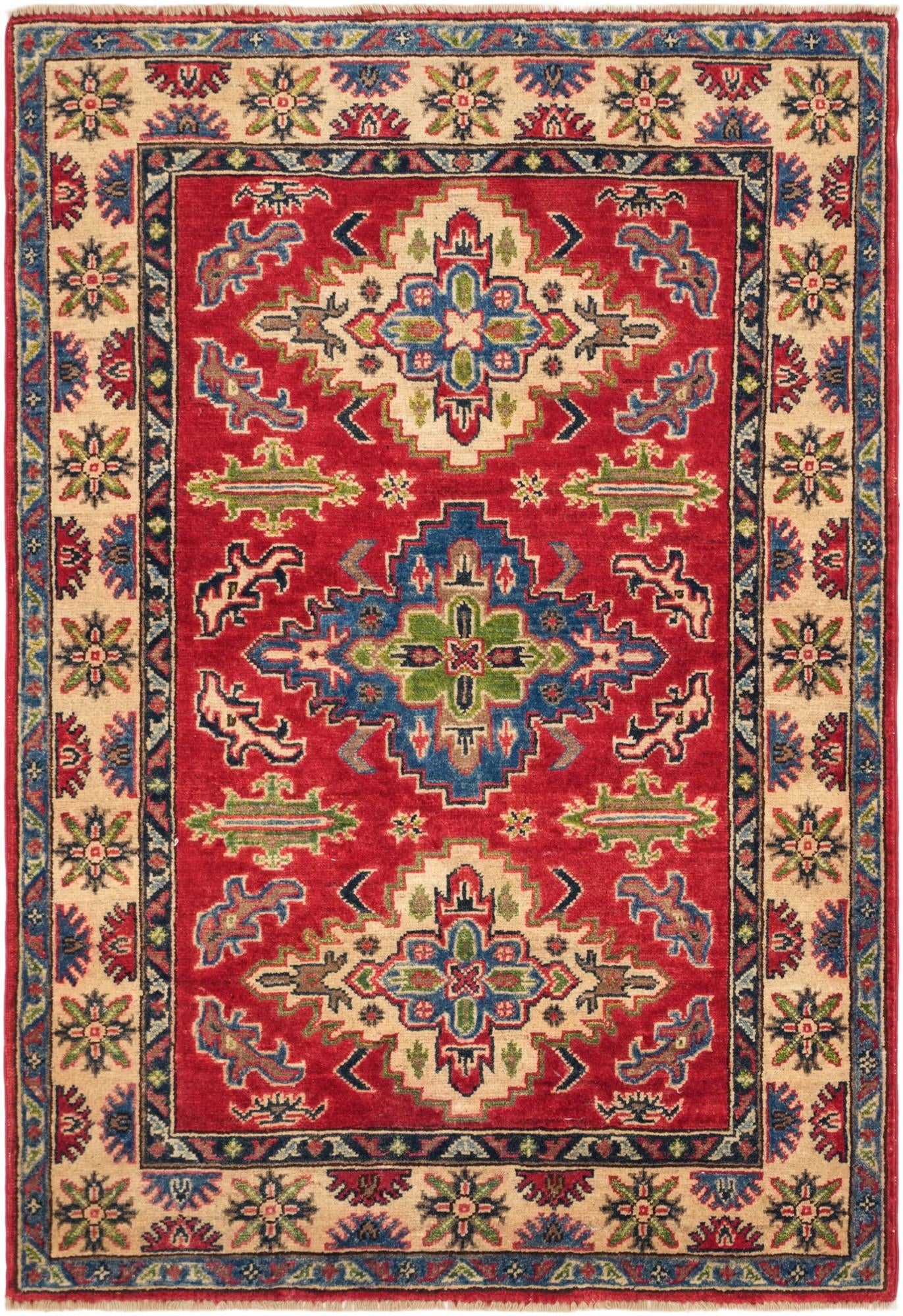 3' 4 x 4' 11 Hand Knotted Kazak Rug