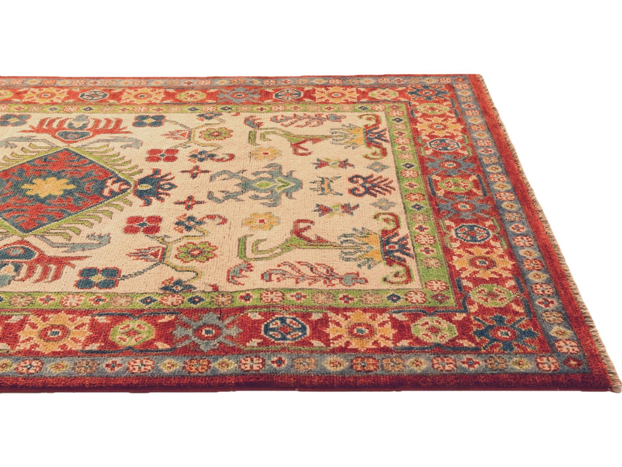 3' 4 x 5' 10 Hand Knotted Kazak Rug