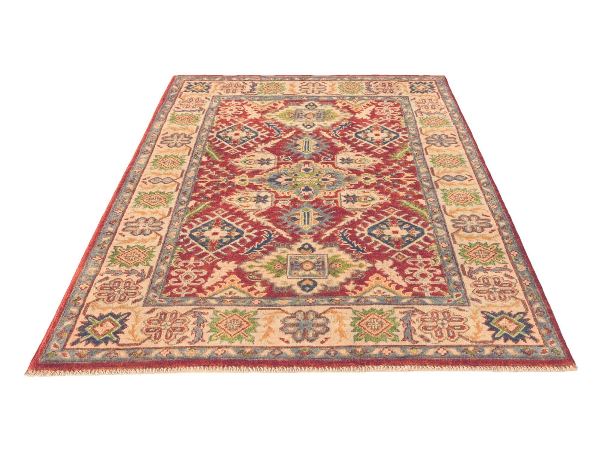 4' 3 x 6' 1 Hand Knotted Kazak Rug