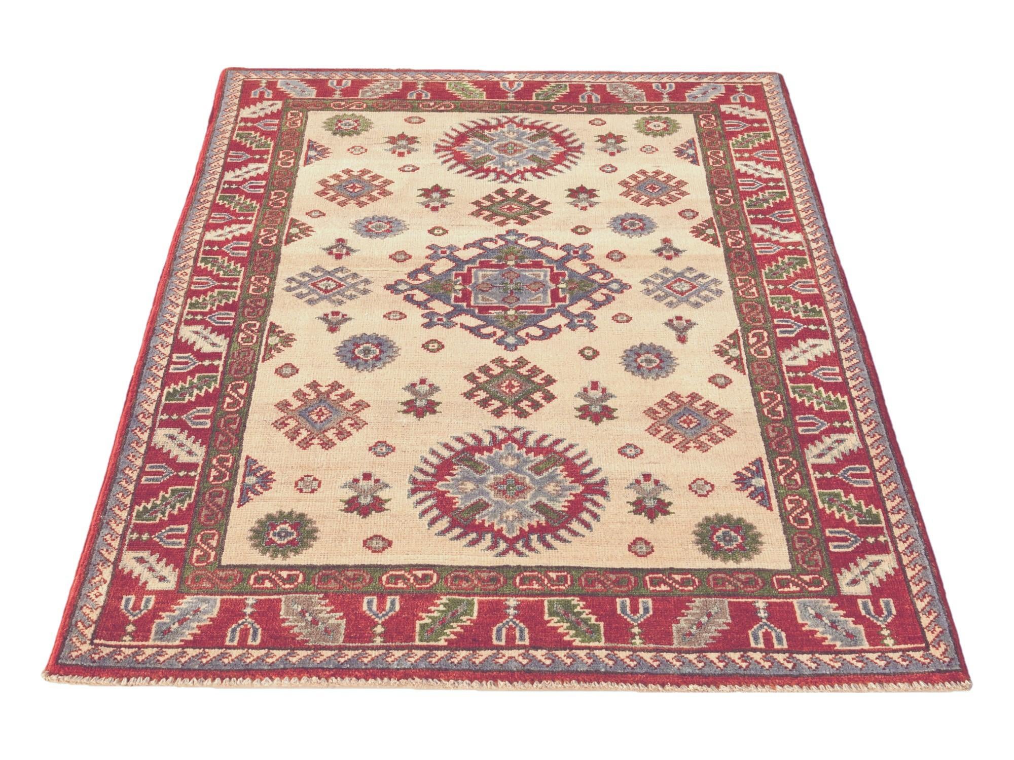 3' 4 x 4' 11 Hand Knotted Kazak Rug