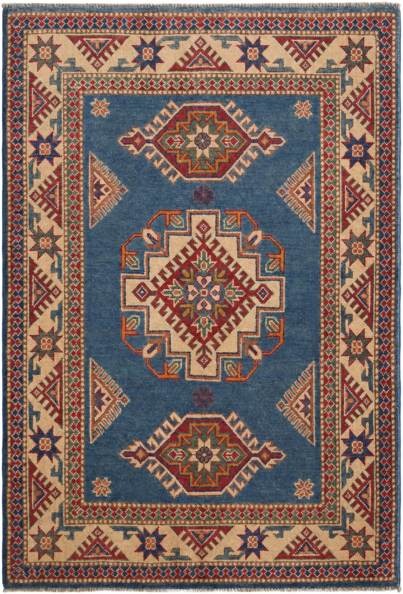 3' 4 x 4' 11 Hand Knotted Kazak Rug