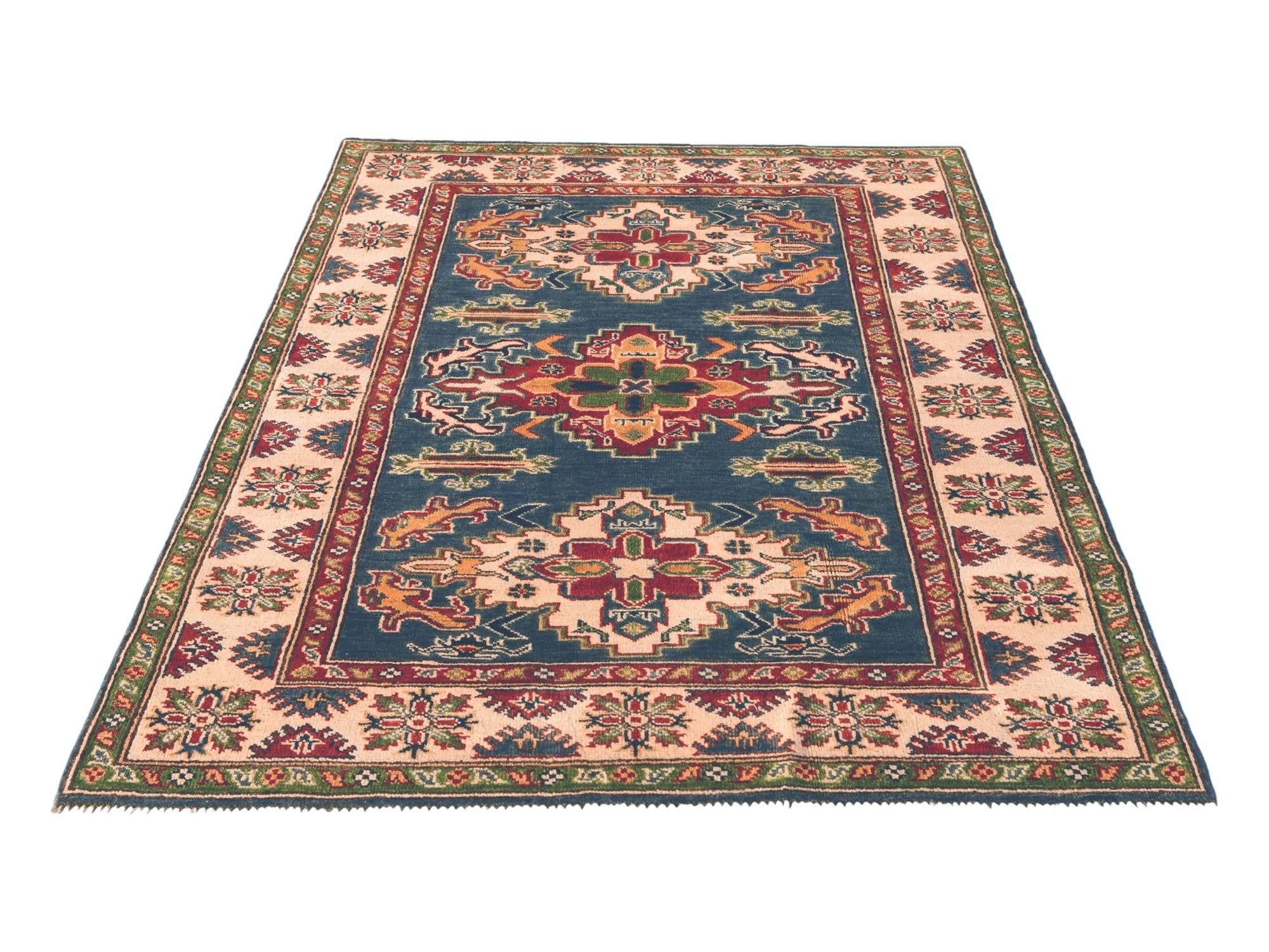4' x 5' 4 Hand Knotted Kazak Rug