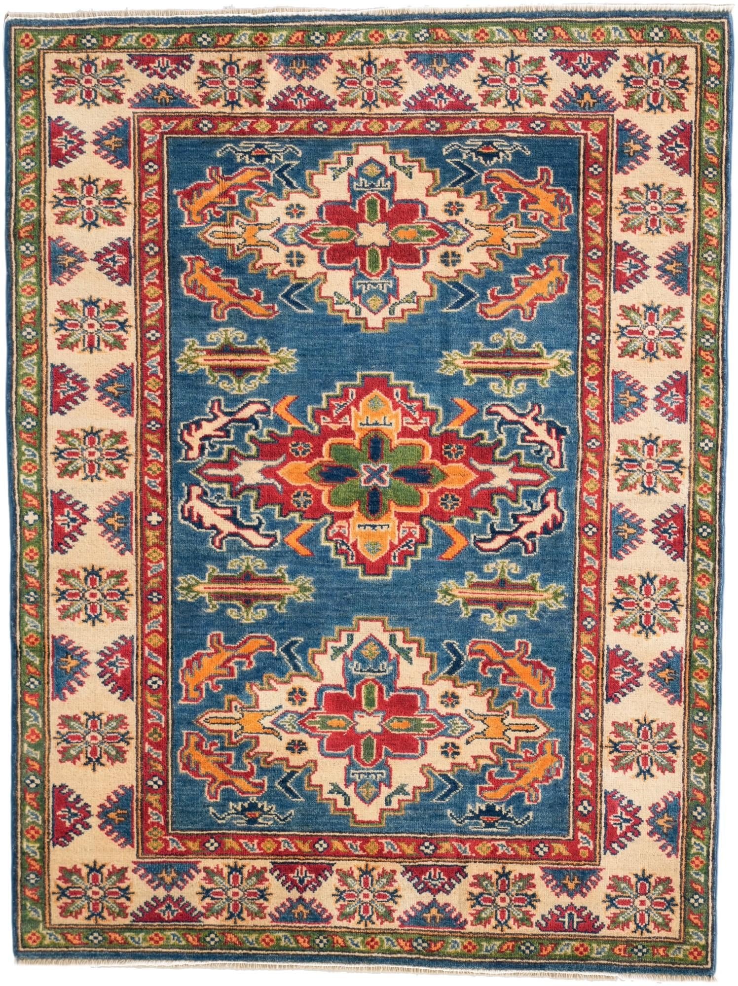 4' x 5' 4 Hand Knotted Kazak Rug