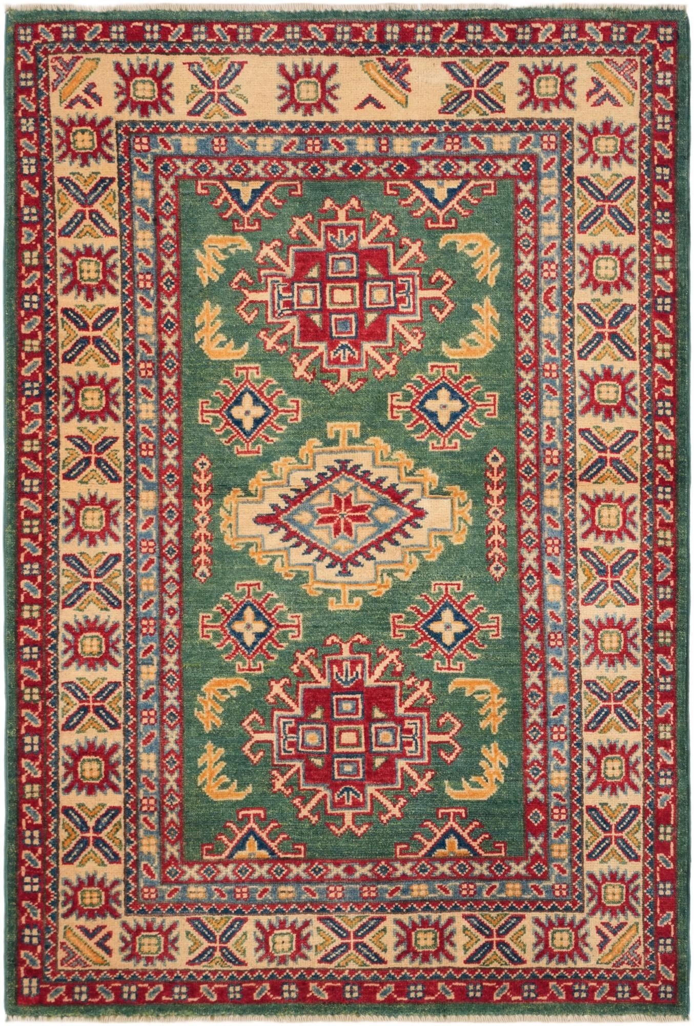 3' 4 x 4' 11 Hand Knotted Kazak Rug