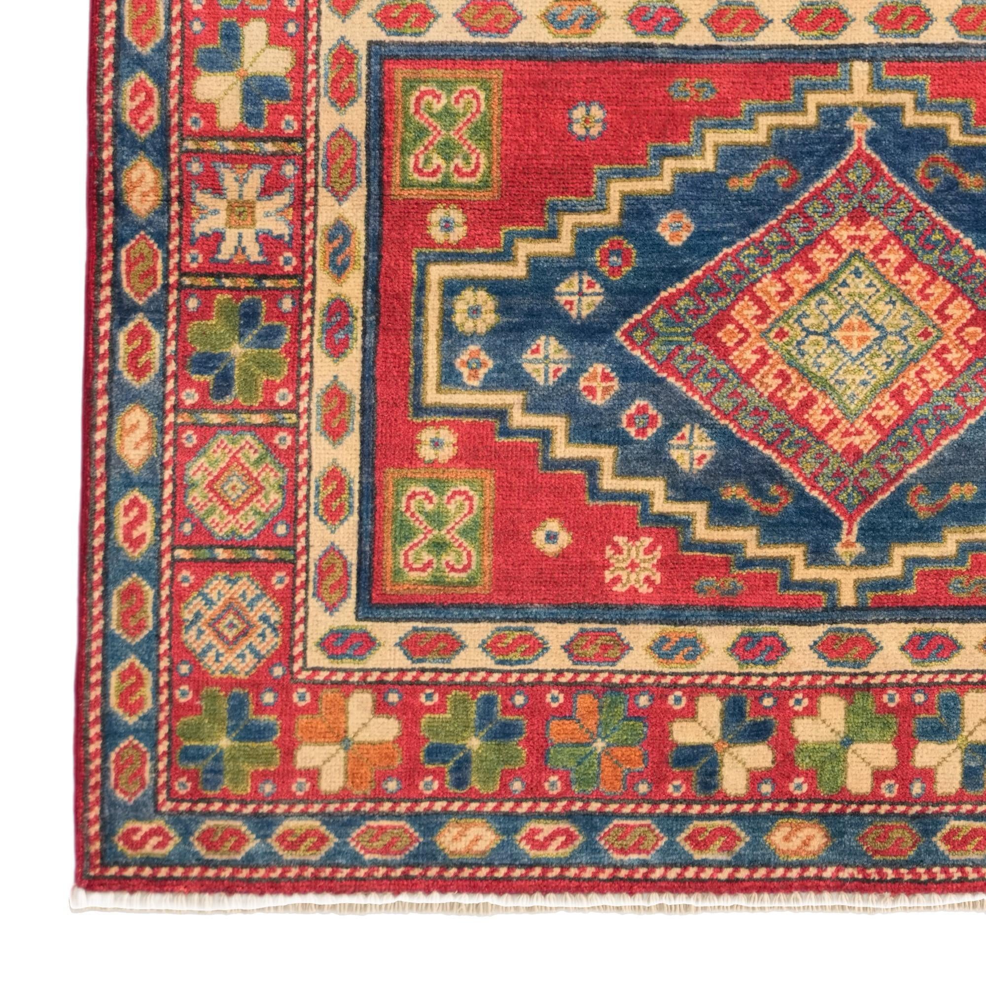 4' x 6' 4 Hand Knotted Kazak Rug