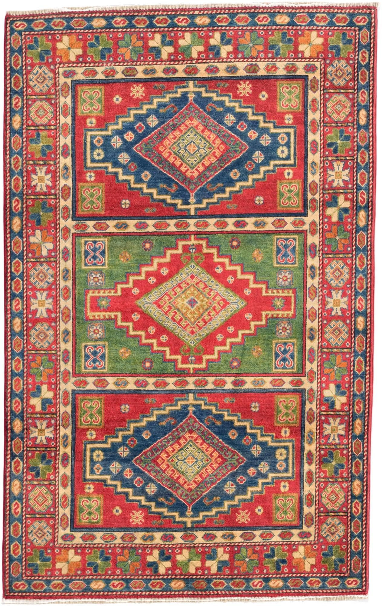 4' x 6' 4 Hand Knotted Kazak Rug