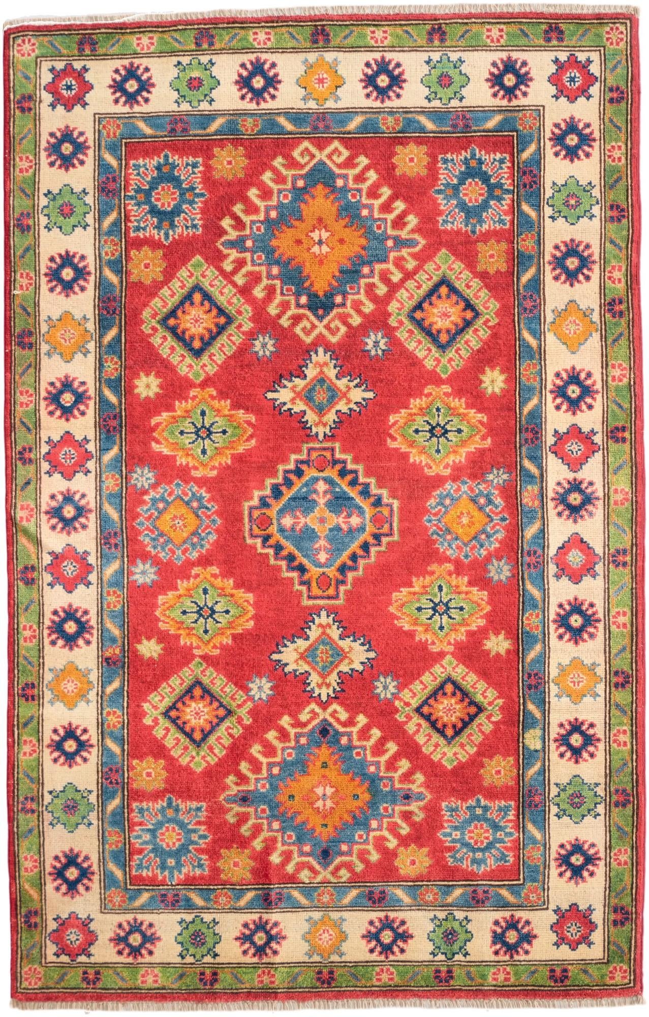 4' x 6' 3 Hand Knotted Kazak Rug