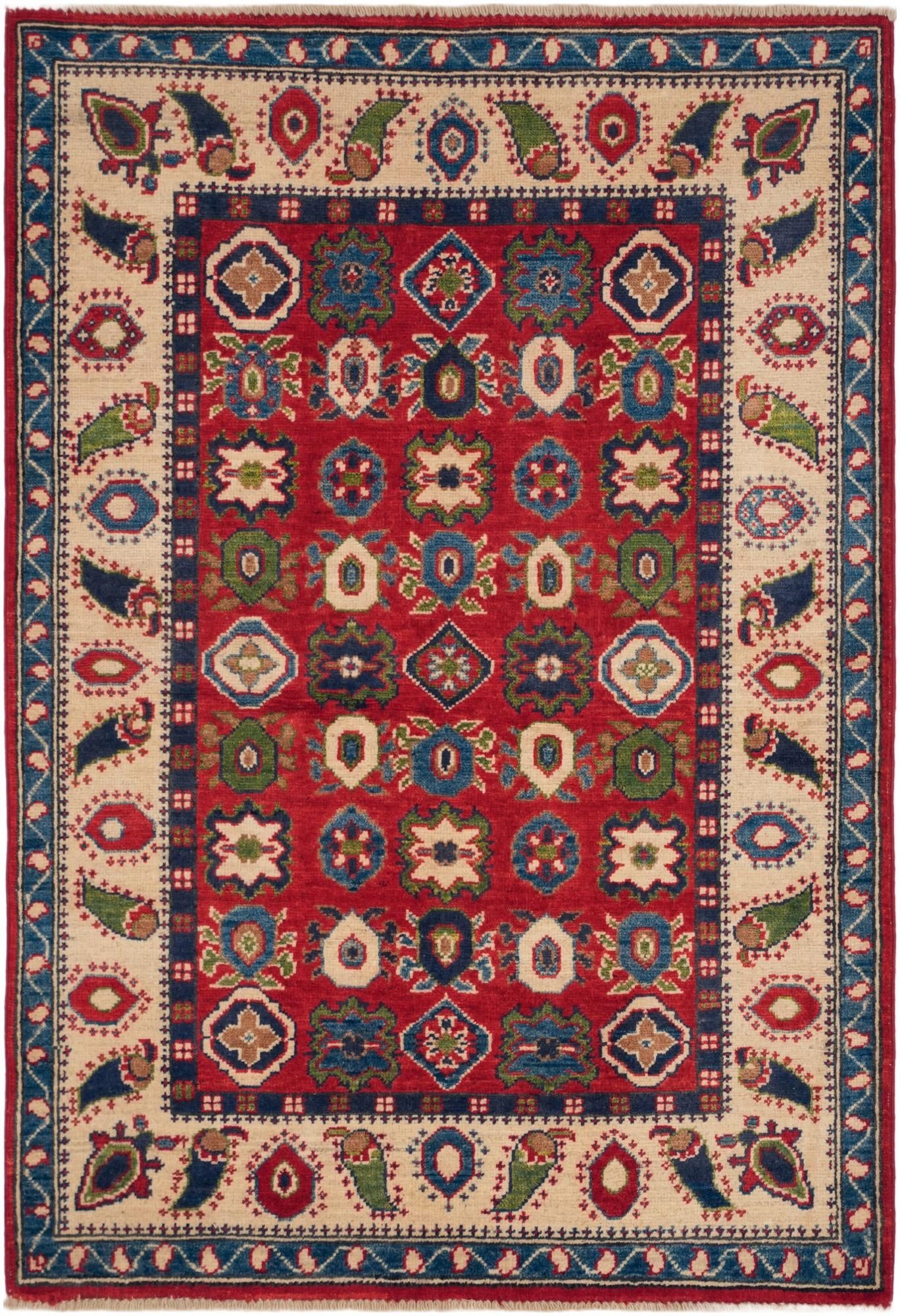 3' 4 x 4' 10 Hand Knotted Kazak Rug