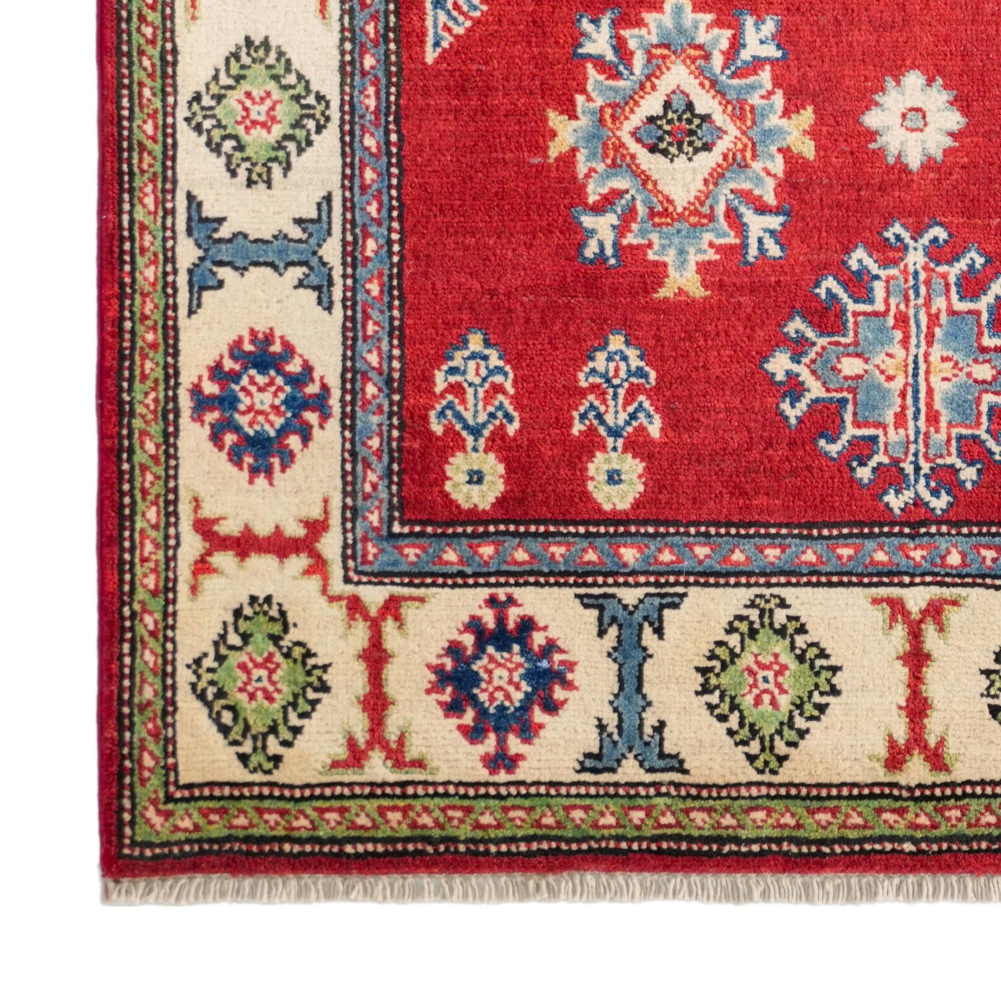 3' 4 x 4' 11 Hand Knotted Kazak Rug