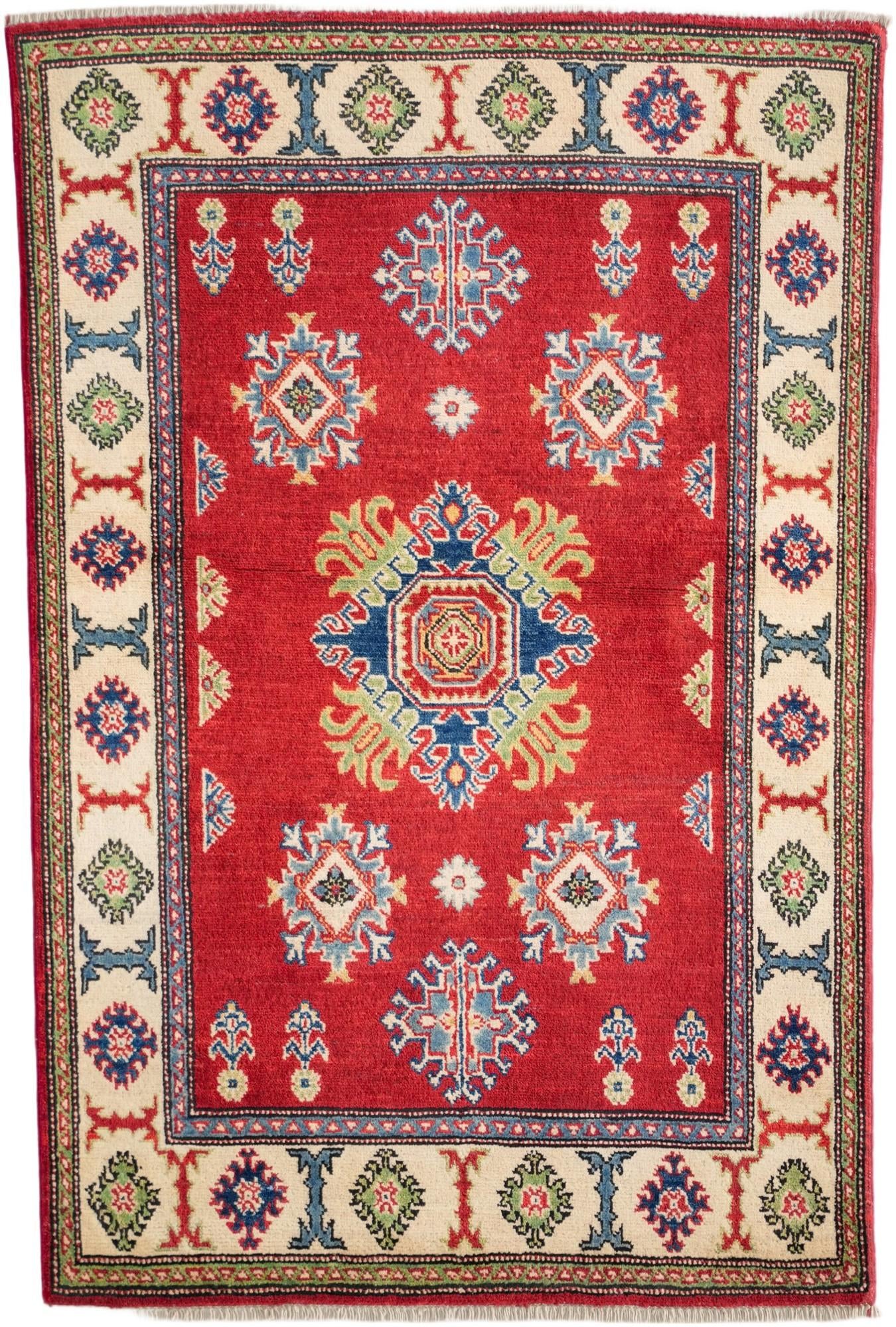 3' 4 x 4' 11 Hand Knotted Kazak Rug