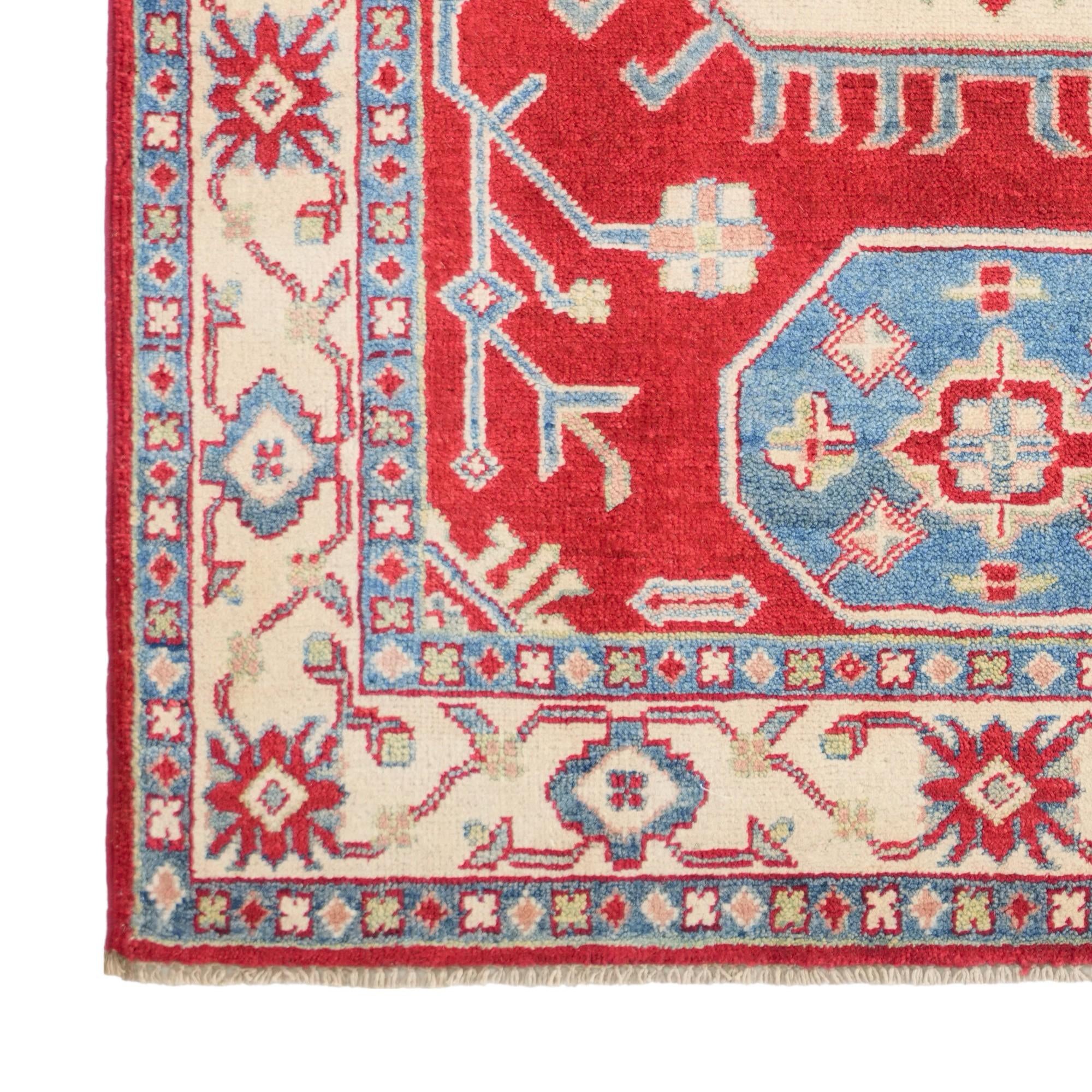 3' 4 x 4' 11 Hand Knotted Kazak Rug