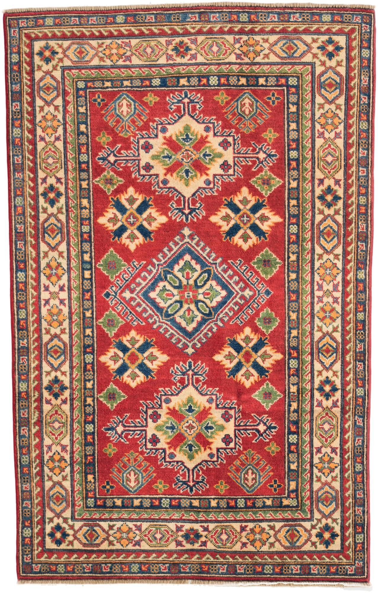 4' x 6' 3 Hand Knotted Kazak Rug