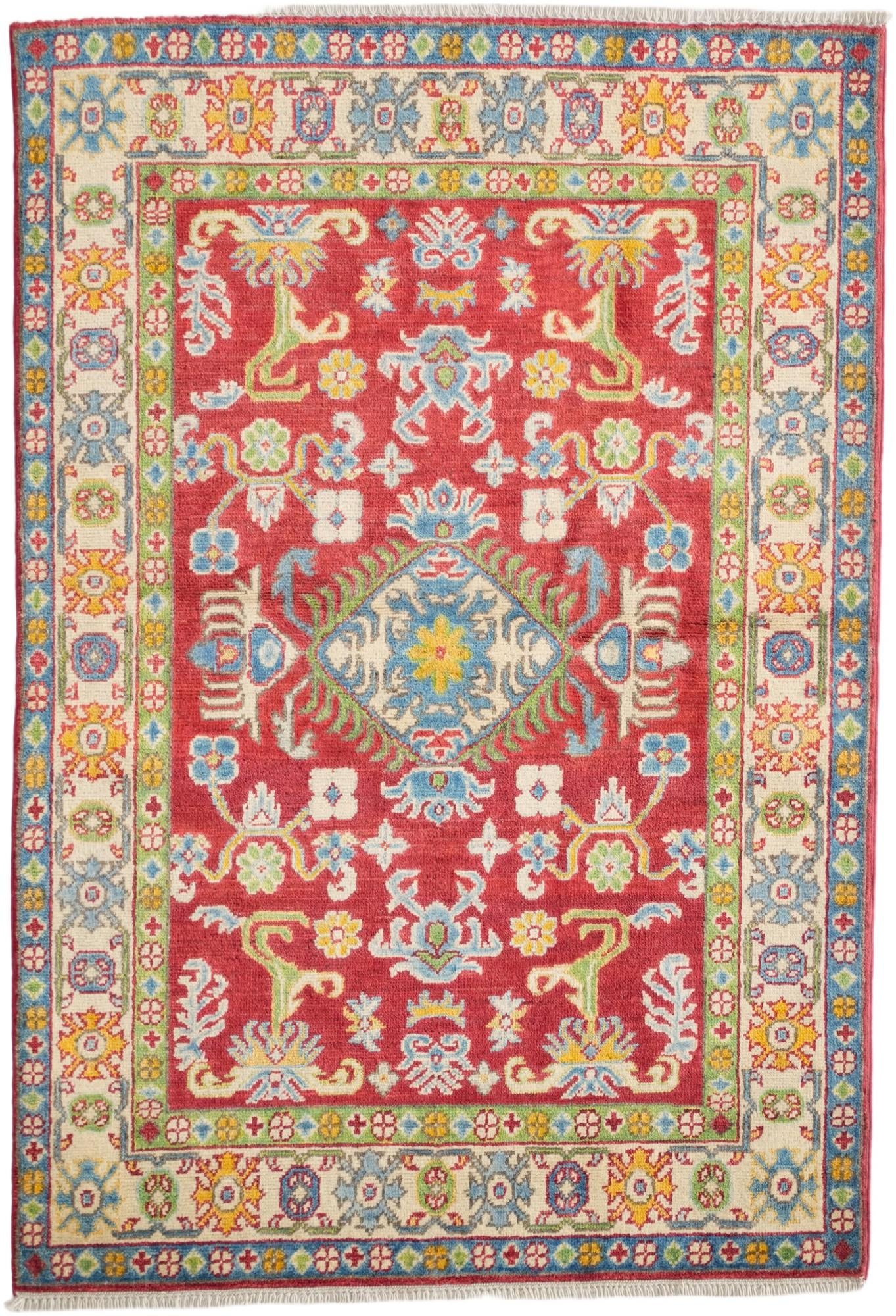 3' 4 x 4' 11 Hand Knotted Kazak Rug