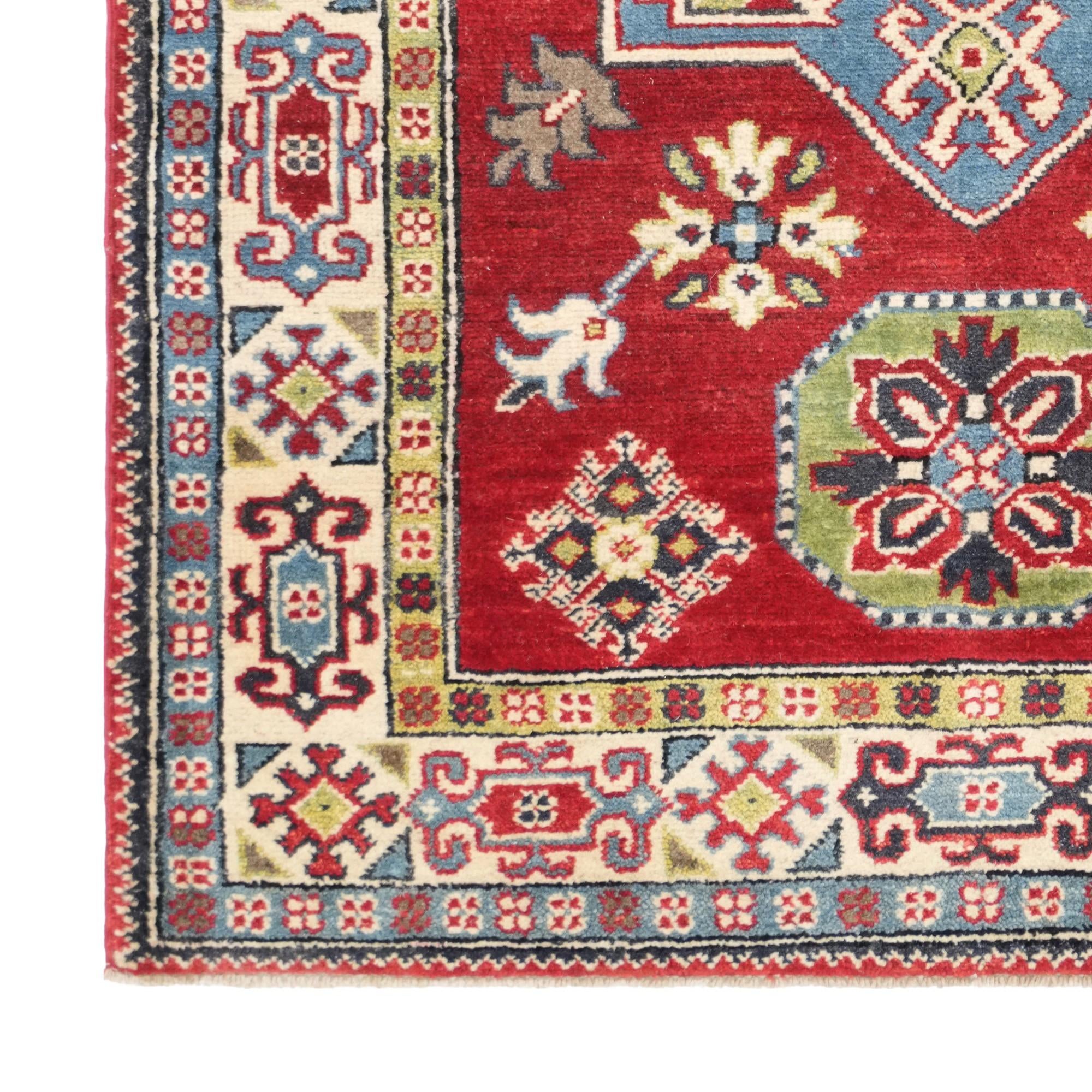 3' 4 x 4' 10 Hand Knotted Kazak Rug