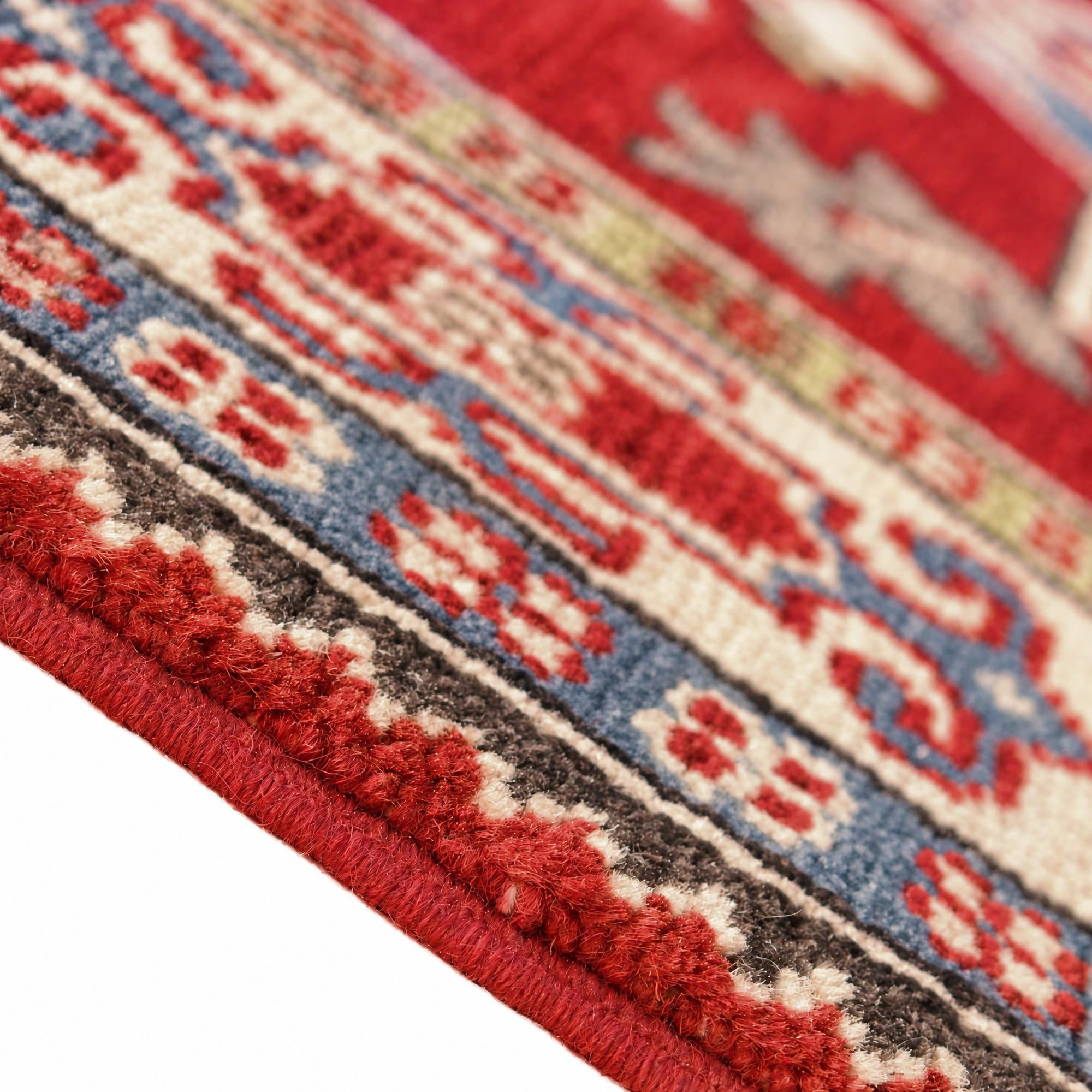 3' 4 x 4' 10 Hand Knotted Kazak Rug