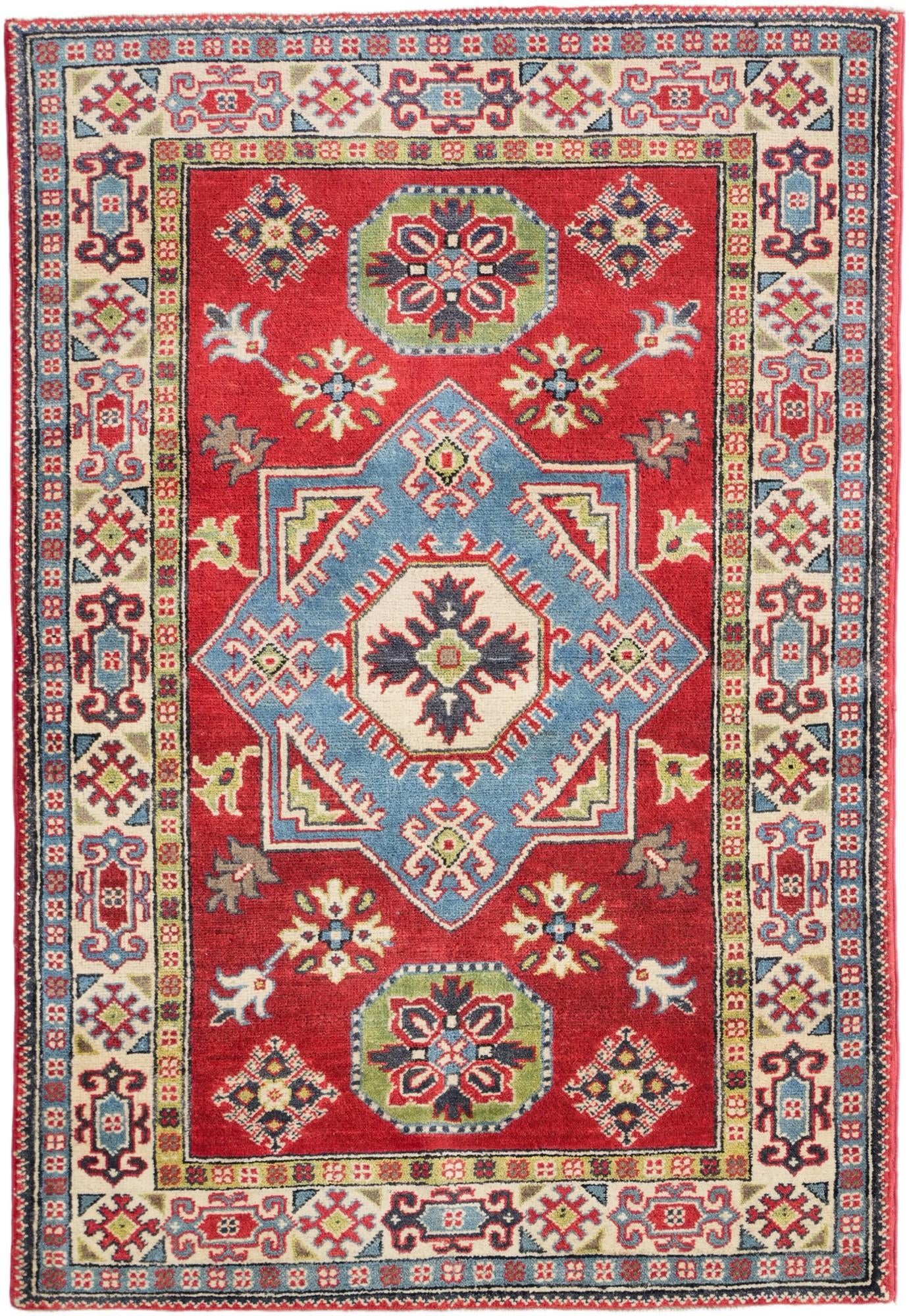 3' 4 x 4' 10 Hand Knotted Kazak Rug