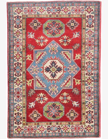 3' 4 x 4' 10 Hand Knotted Kazak Rug