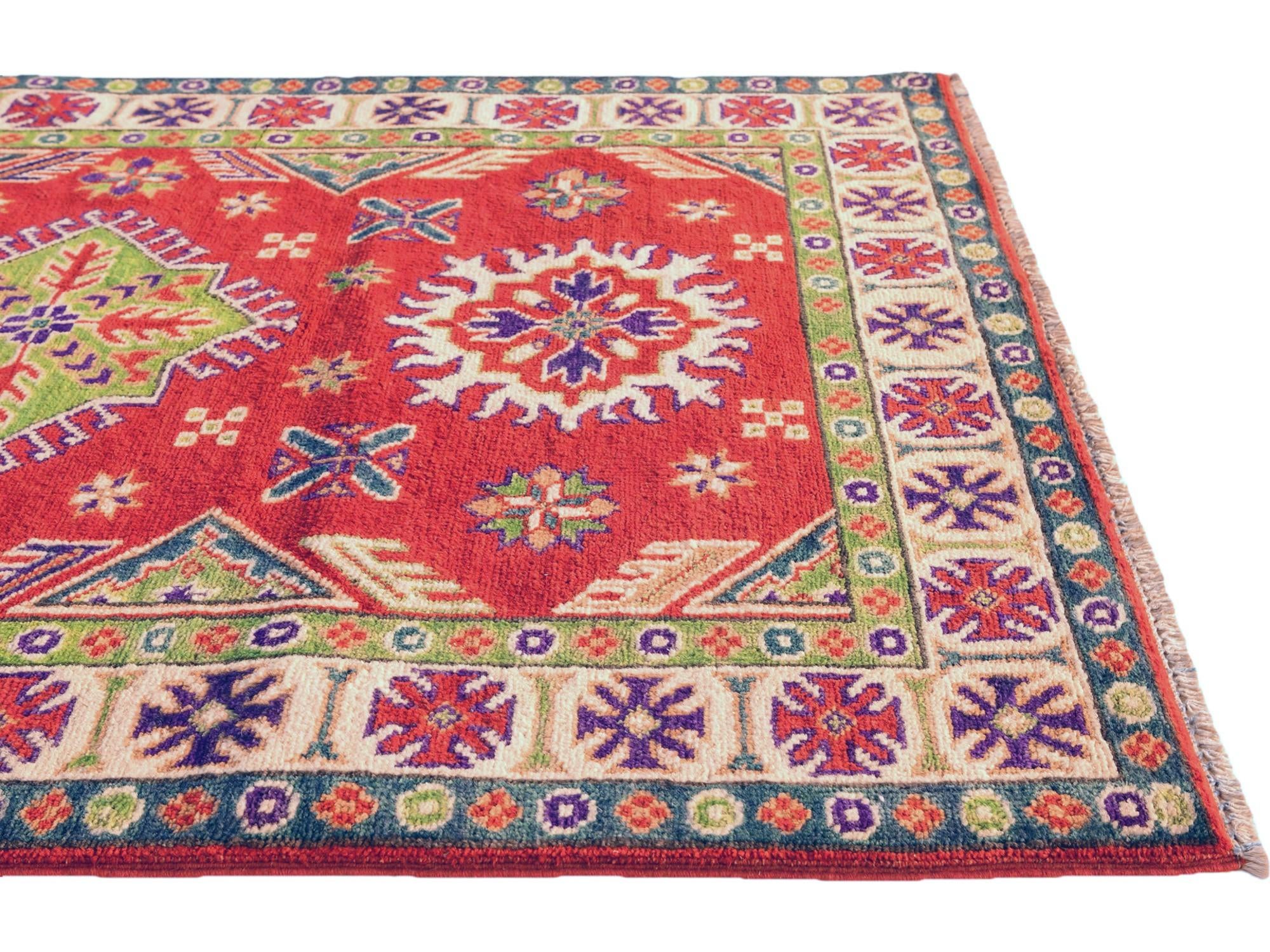 3' 4 x 4' 10 Hand Knotted Kazak Rug
