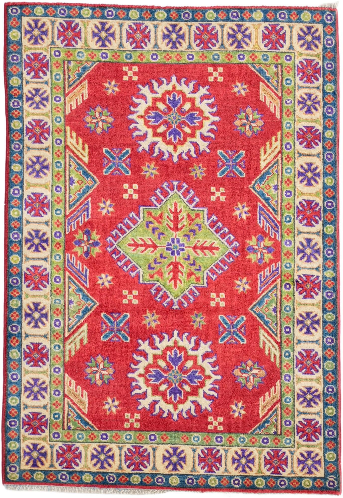 3' 4 x 4' 10 Hand Knotted Kazak Rug