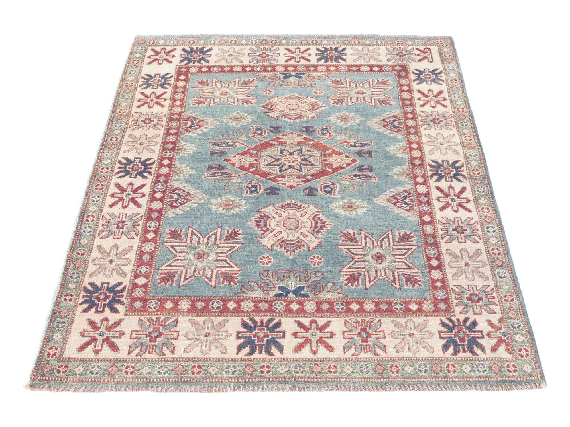 3' 4 x 4' 9 Hand Knotted Kazak Rug