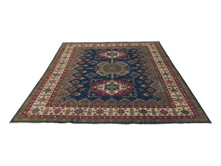 8' x 10' 3 Hand Knotted Kazak Rug