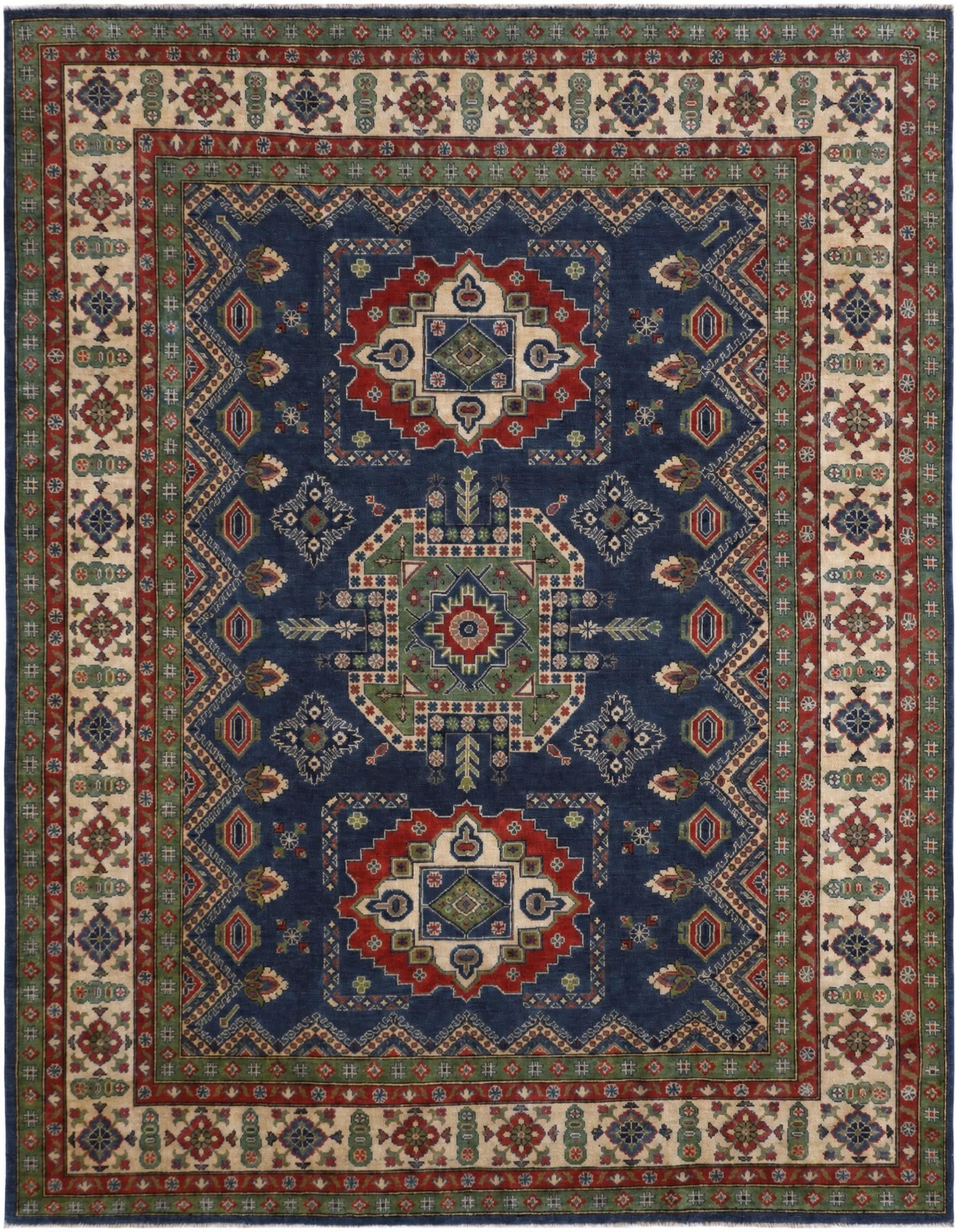 8' x 10' 3 Hand Knotted Kazak Rug