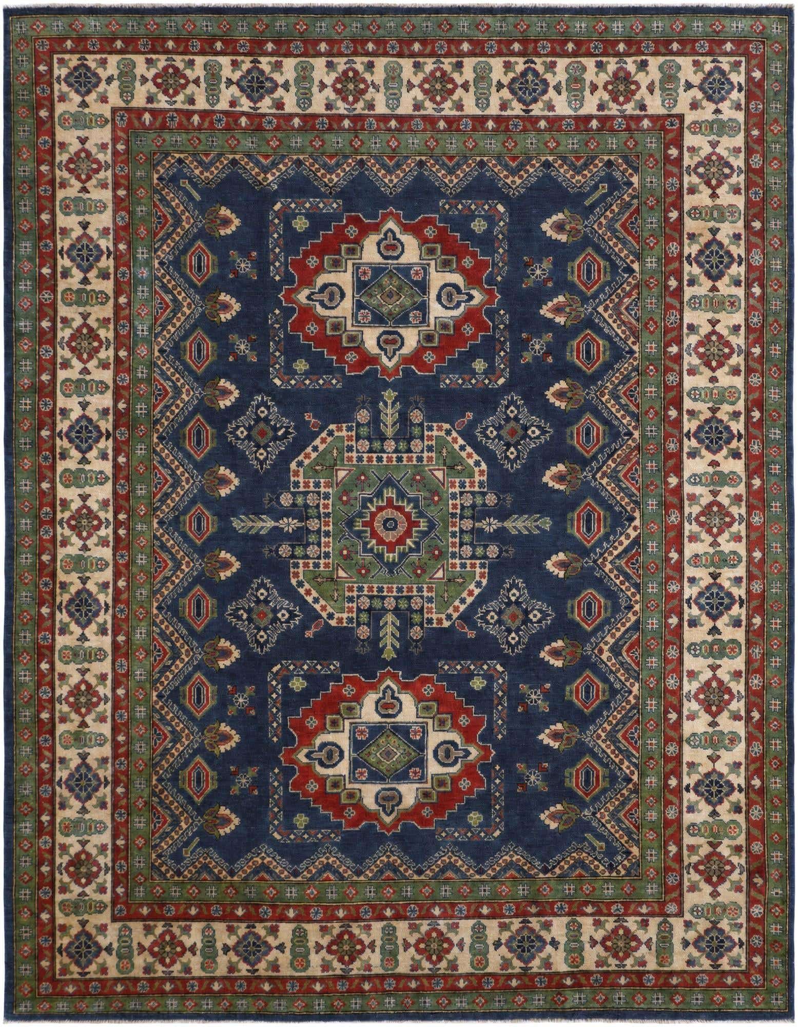8' x 10' 3 Hand Knotted Kazak Rug