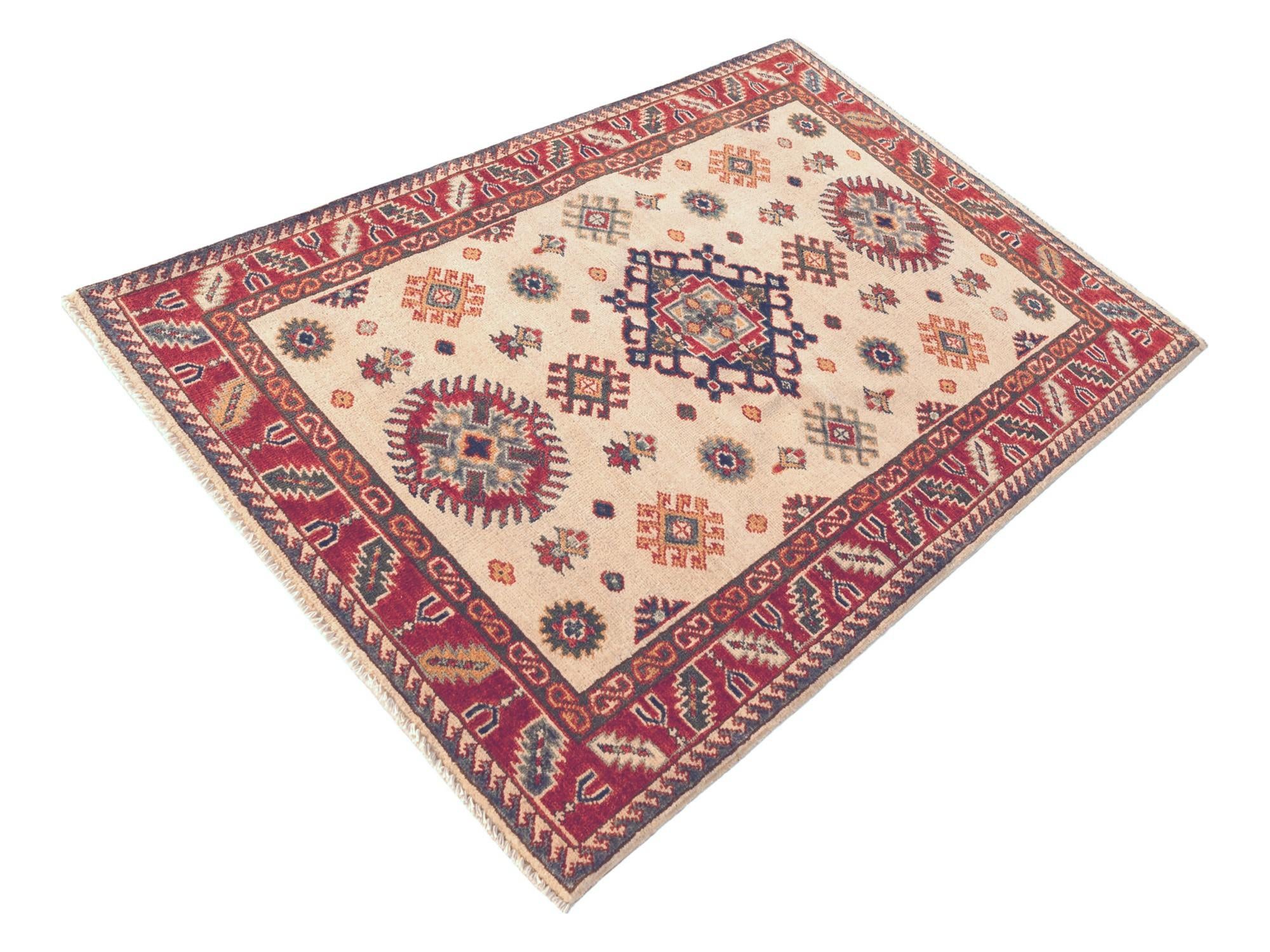 3' 4 x 4' 11 Hand Knotted Kazak Rug