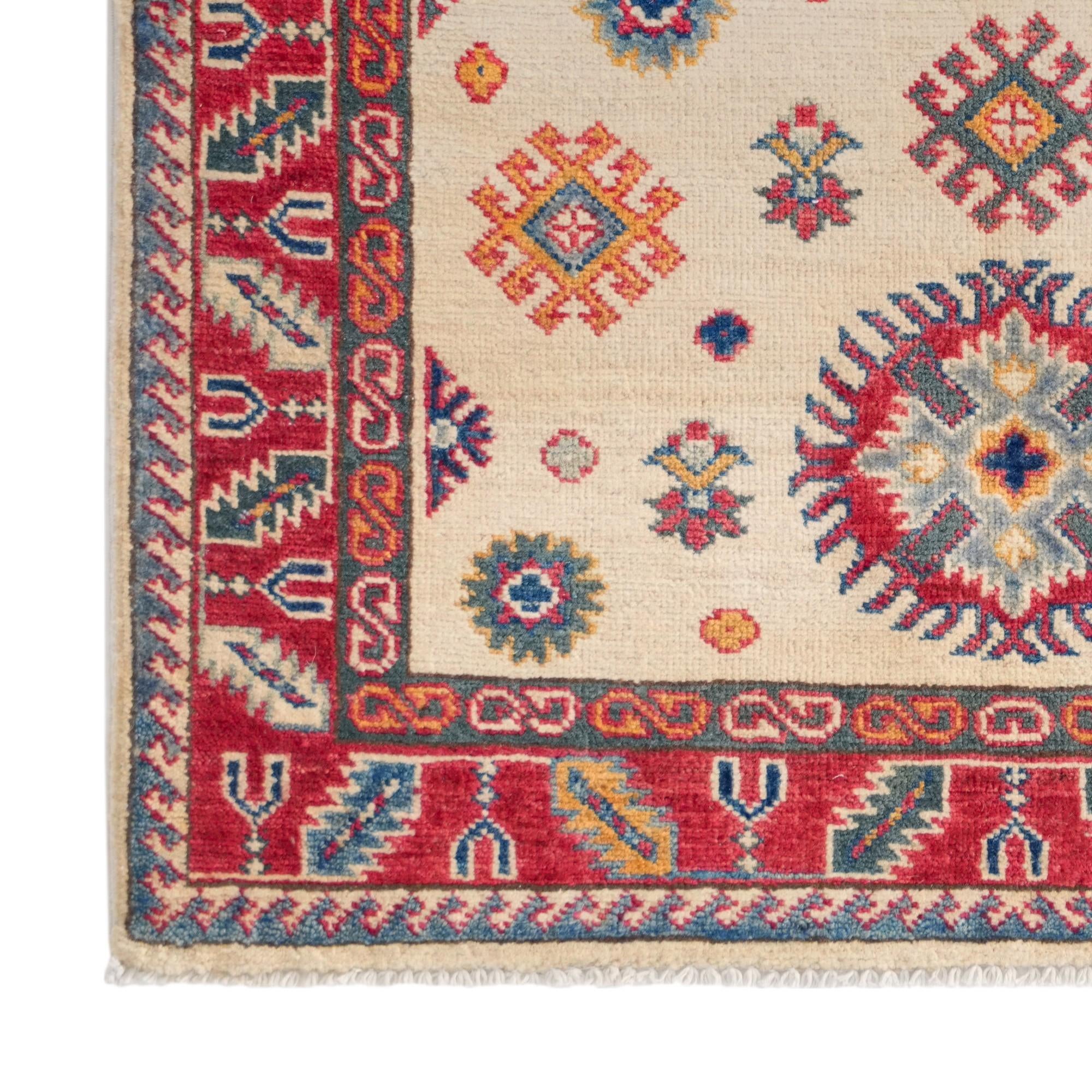 3' 4 x 4' 11 Hand Knotted Kazak Rug
