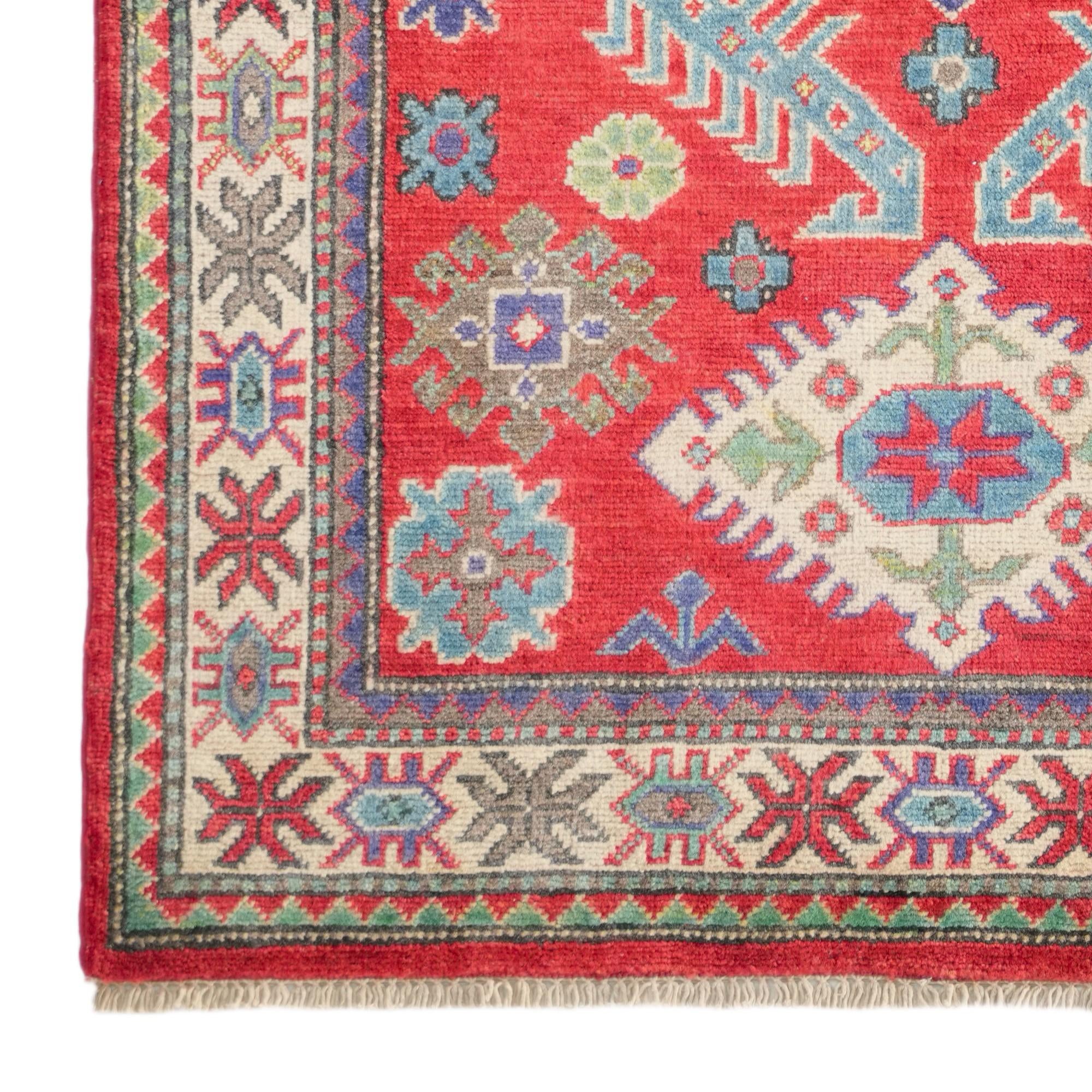 3' 4 x 4' 11 Hand Knotted Kazak Rug
