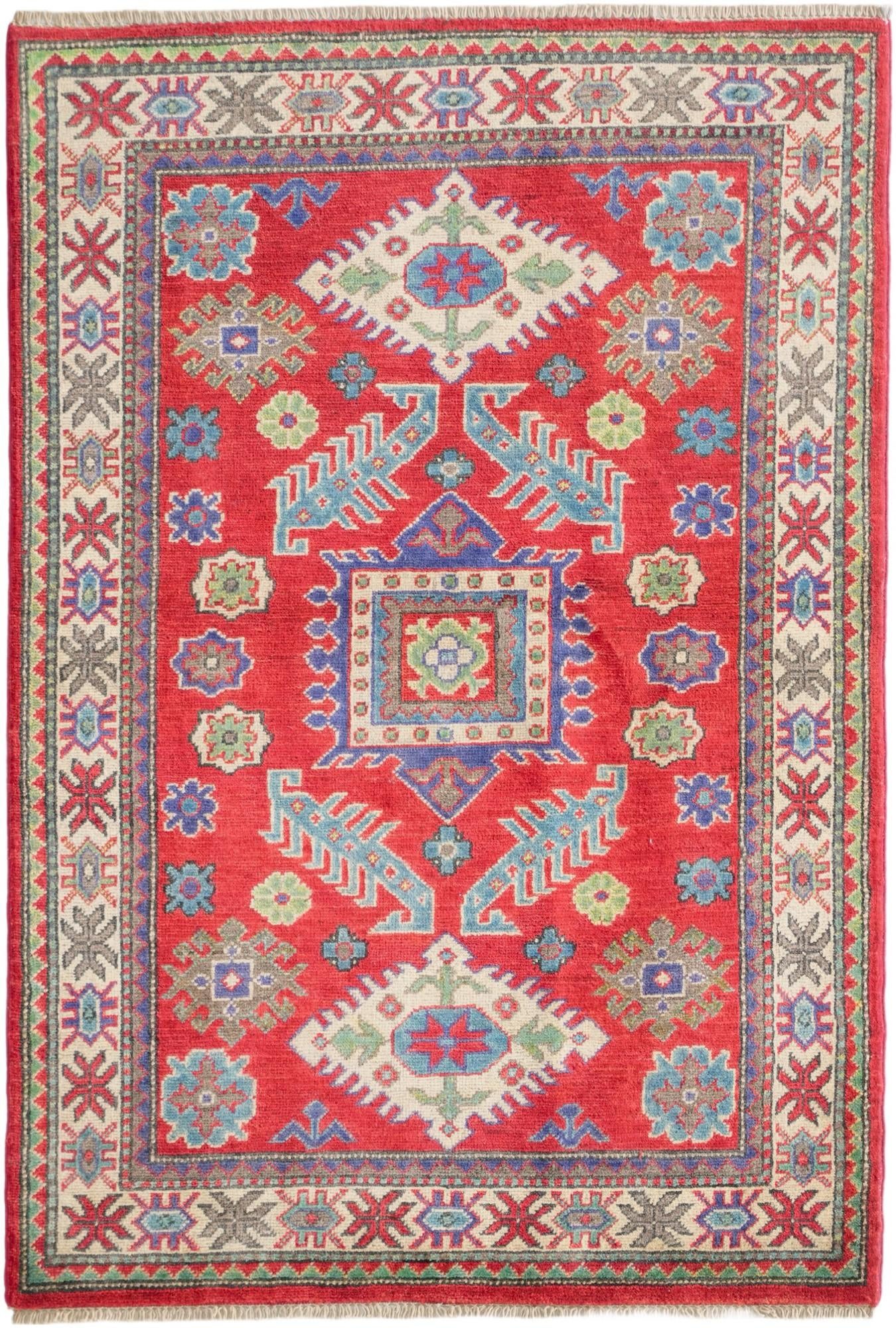 3' 4 x 4' 11 Hand Knotted Kazak Rug