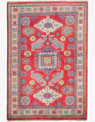 3' 4 x 4' 11 Hand Knotted Kazak Rug