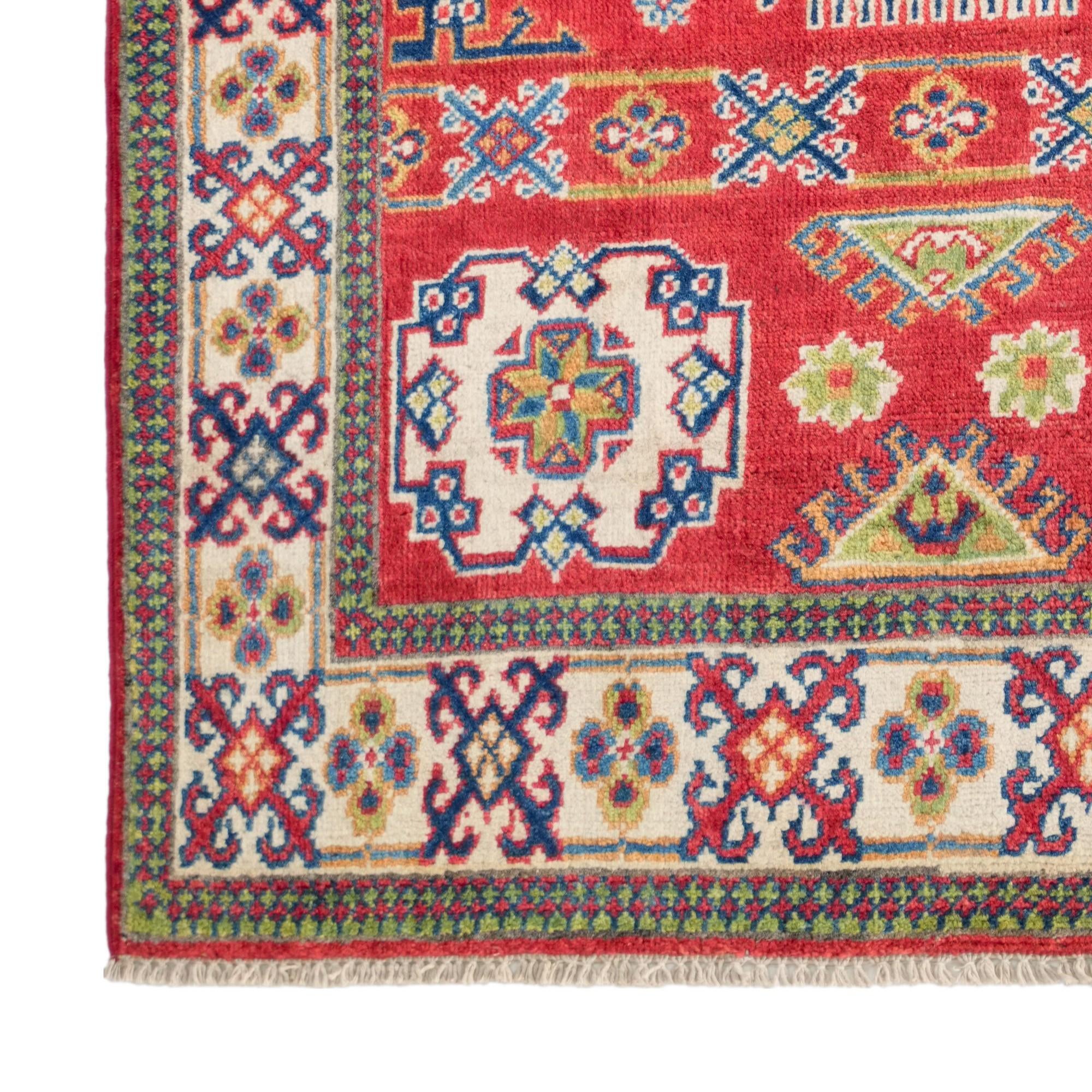 3' 4 x 4' 9 Hand Knotted Kazak Rug
