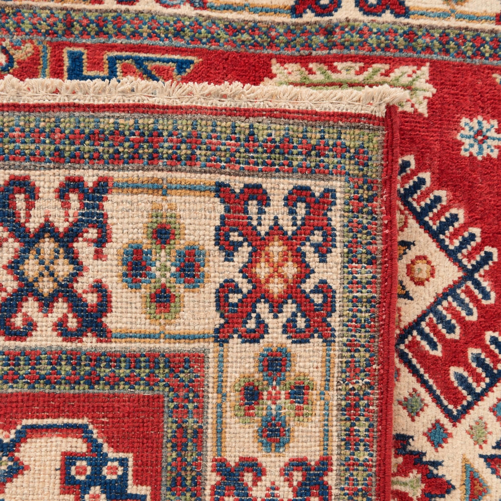 3' 4 x 4' 9 Hand Knotted Kazak Rug