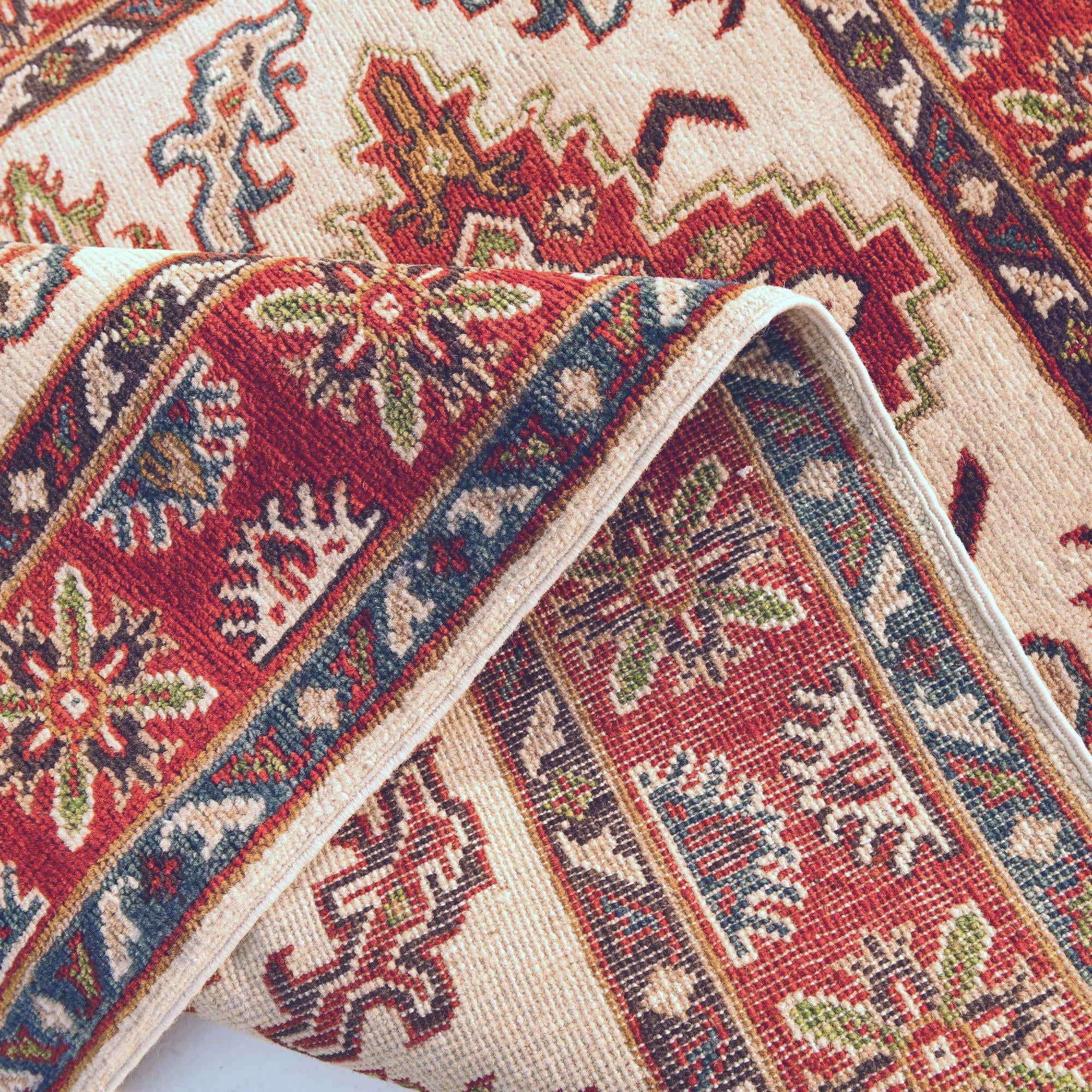 3' 4 x 4' 10 Hand Knotted Kazak Rug