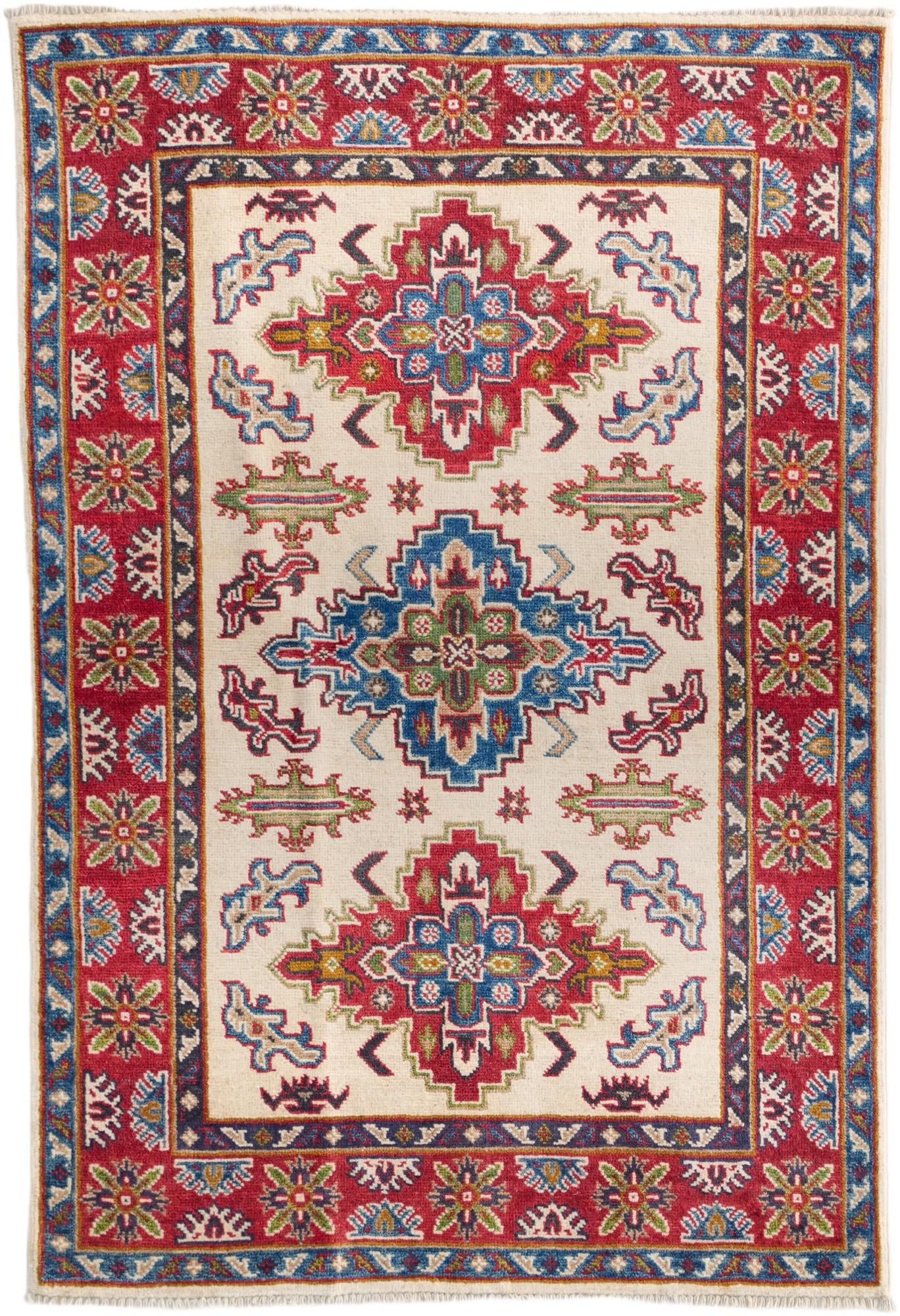3' 4 x 4' 10 Hand Knotted Kazak Rug