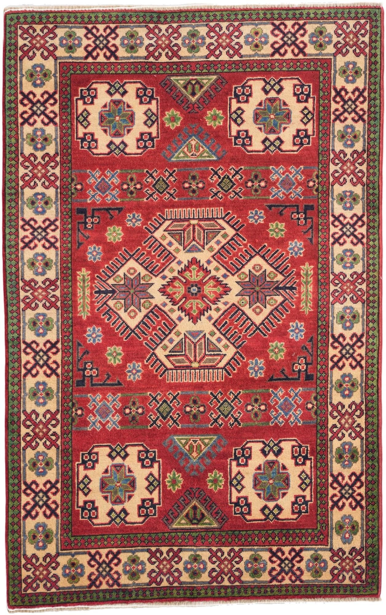 4' x 6' 4 Hand Knotted Kazak Rug