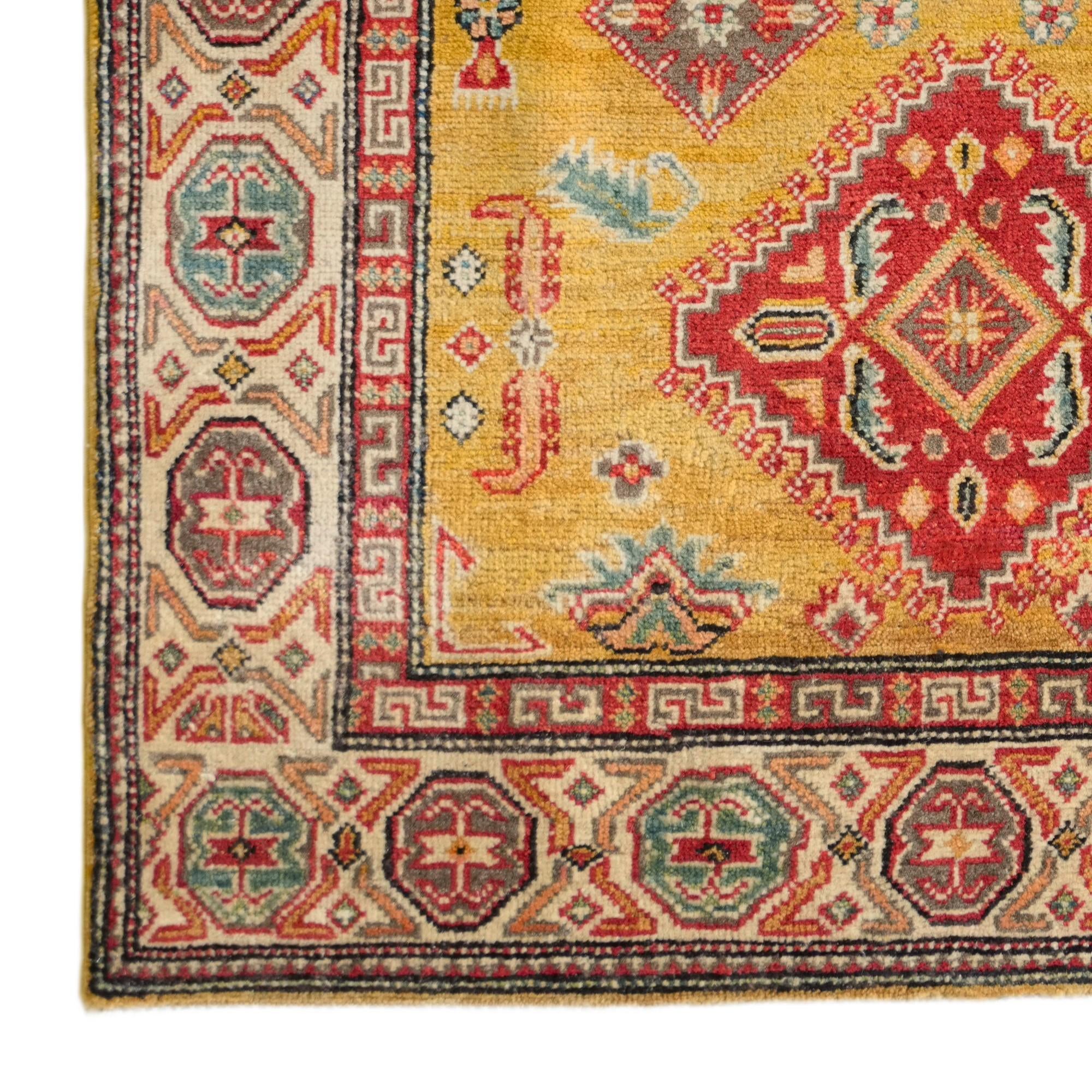 3' 4 x 4' 9 Hand Knotted Kazak Rug