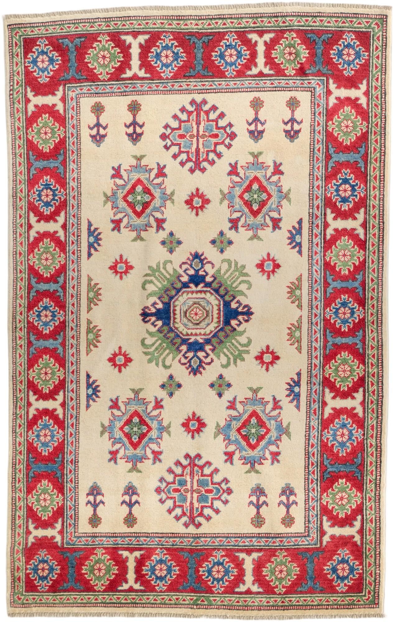 4' x 6' 4 Hand Knotted Kazak Rug