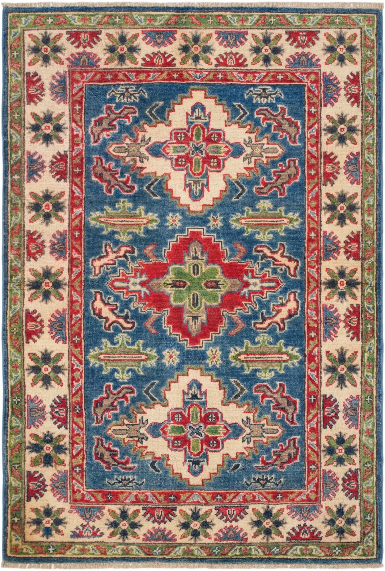 3' 4 x 4' 11 Hand Knotted Kazak Rug